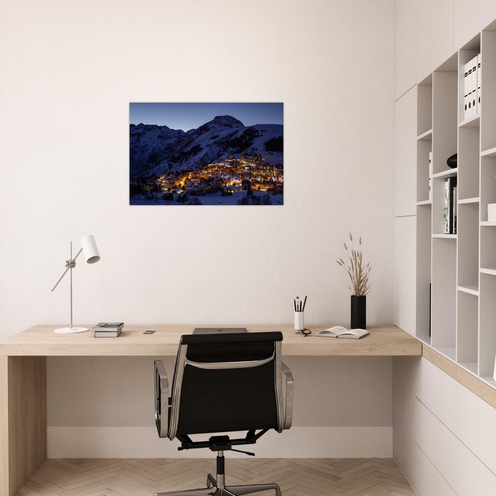 Photo des Deux Alpes illuminées à la tombée de la nuit — tableau photo paysage de montagne en Alu Dibond, imprimé à la commande en France