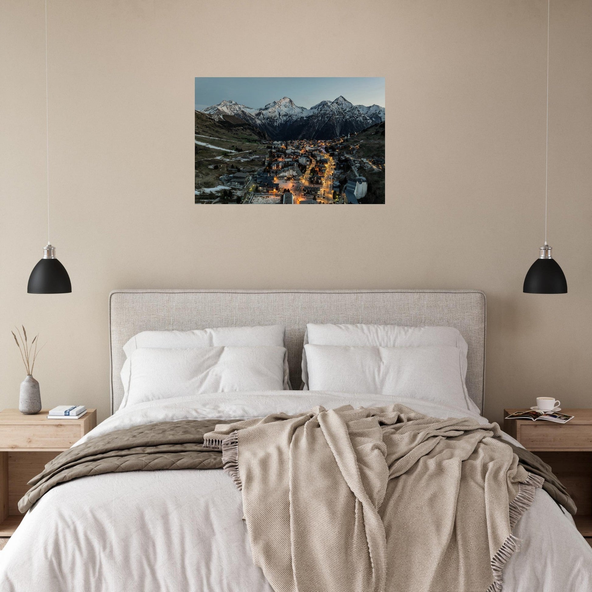 Photo des Deux Alpes vues du ciel au coucher du soleil — tableau photo paysage de montagne en Alu Dibond