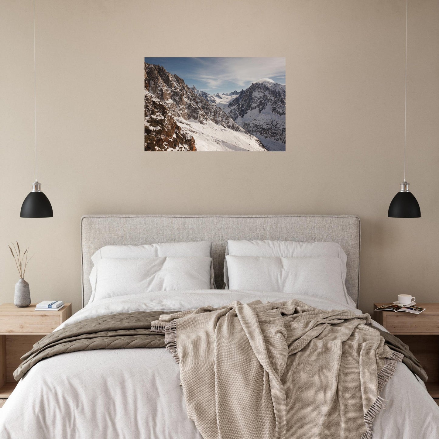 Photo des Drus devant le Mont-Blanc depuis les Grands Montets — tableau photo paysage de montagne en Alu Dibond