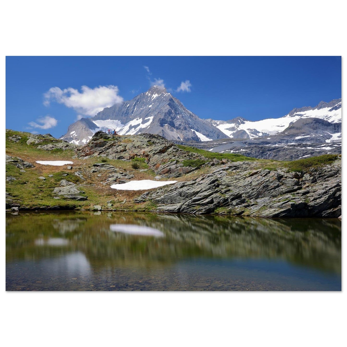 Tableau photo des Lacs de Bellecombe face à la Dent Parrachée sur aluminium Dibond mat, format 70 × 100 cm