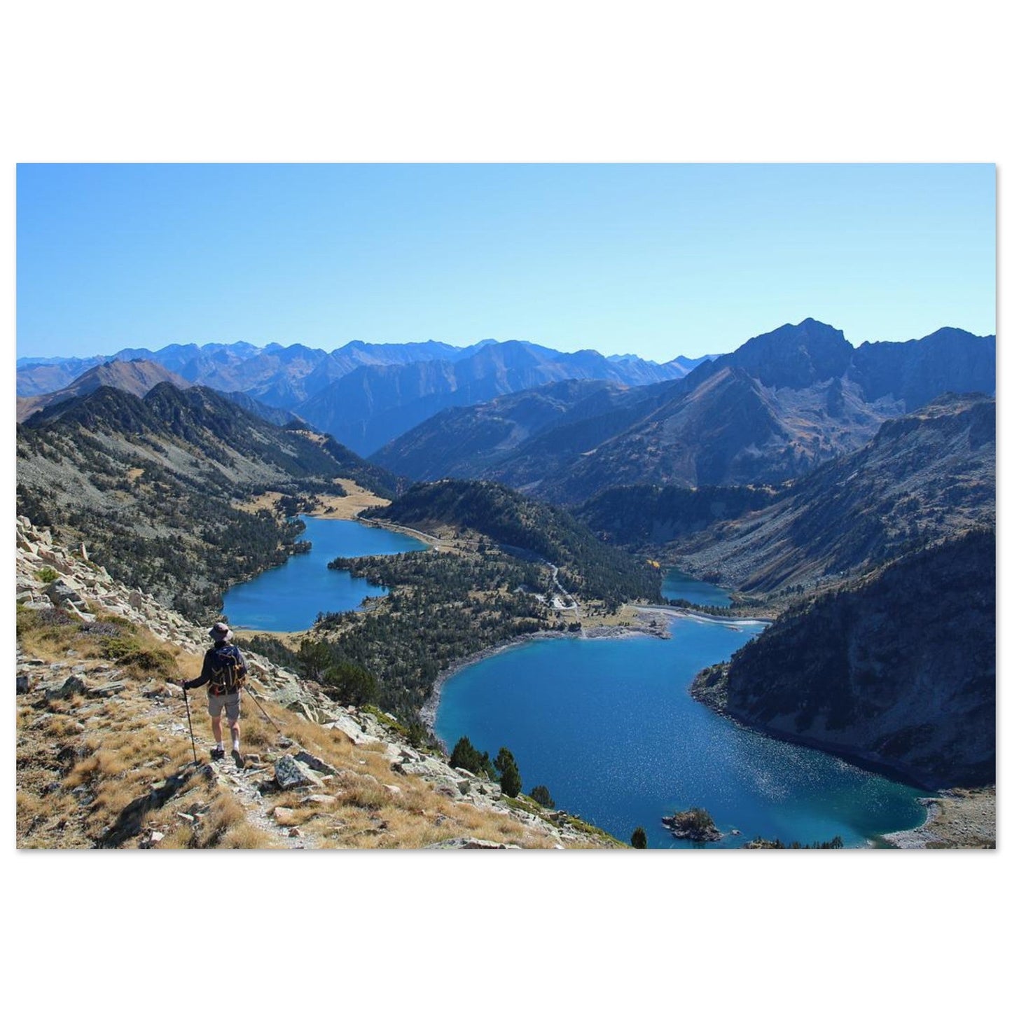 Photo of the Néouvielle lakes from the summits — photo print on matte aluminium Dibond