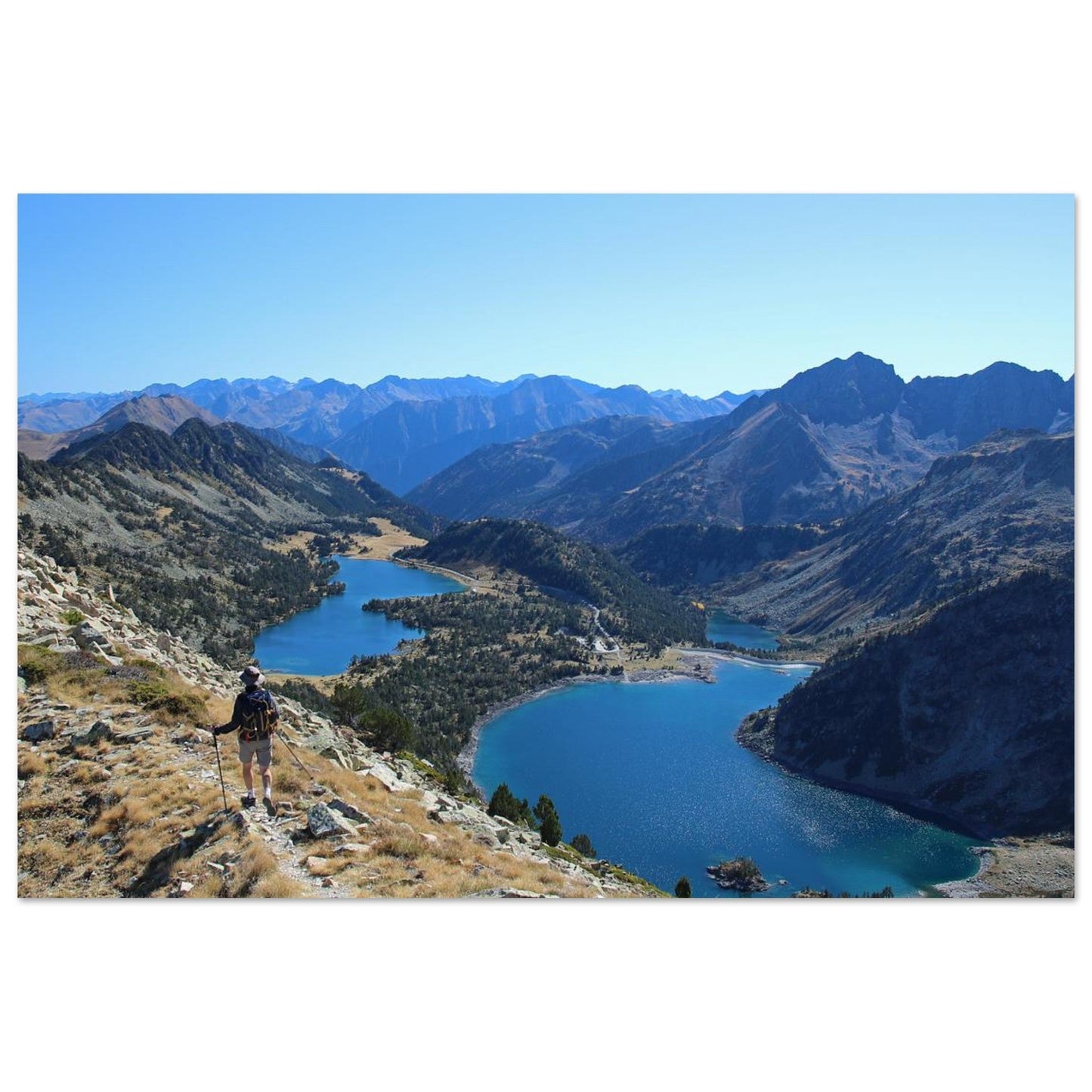 Photo of the Néouvielle lakes from the summits — photo print on matte aluminium Dibond