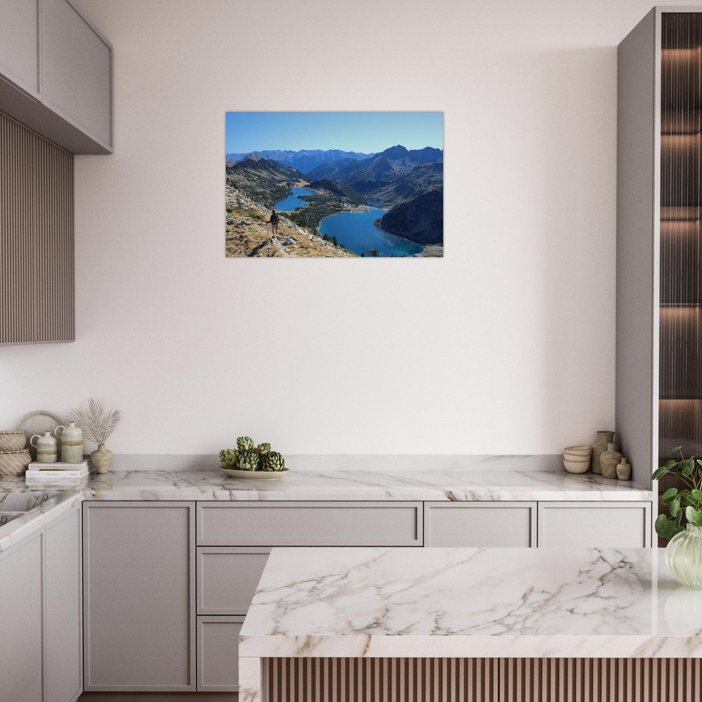 Photo of the Néouvielle lakes from the summits — photo print on matte aluminium Dibond