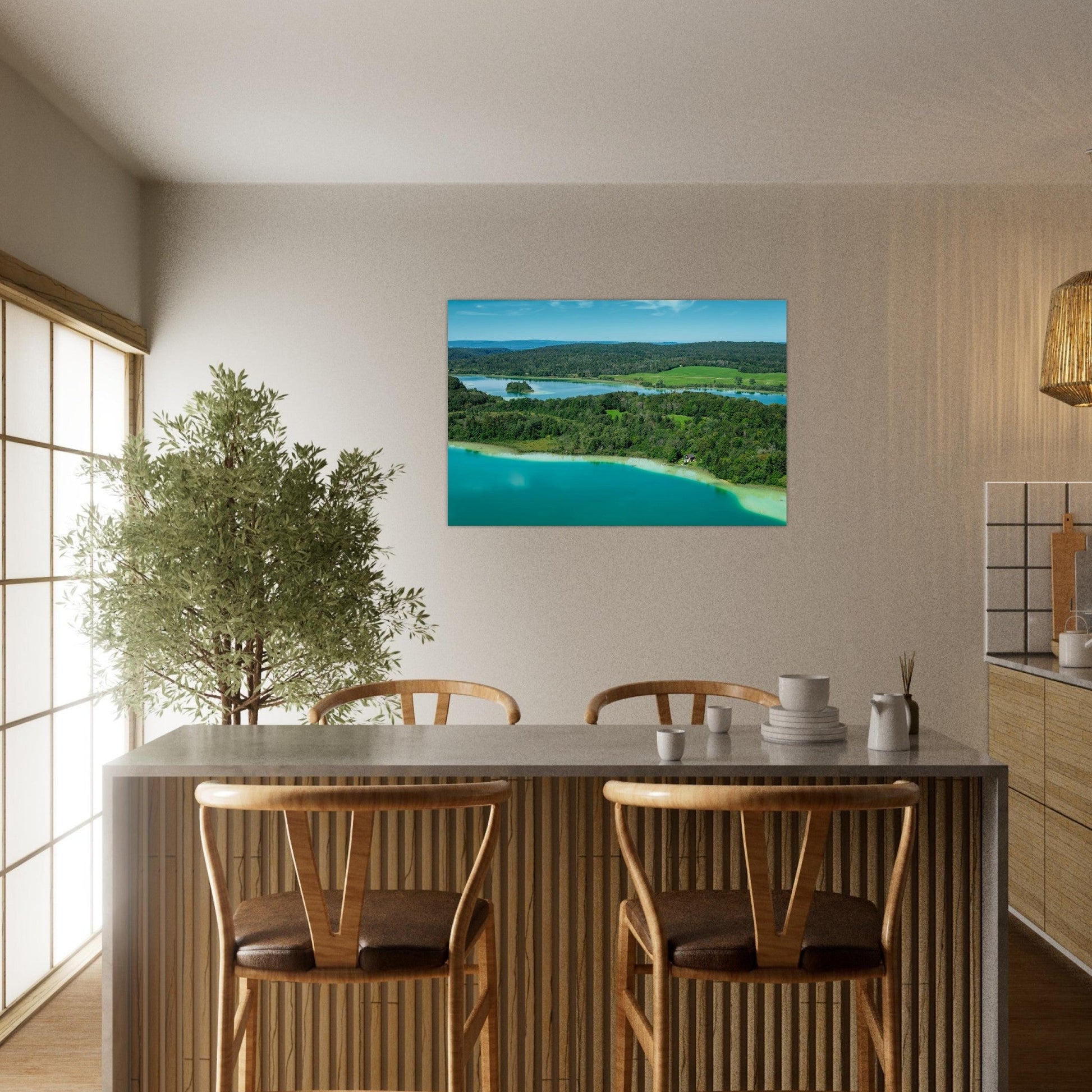Photo des Quatre Lacs du Jura depuis le belvédère — tableau photo paysage de montagne en Alu Dibond
