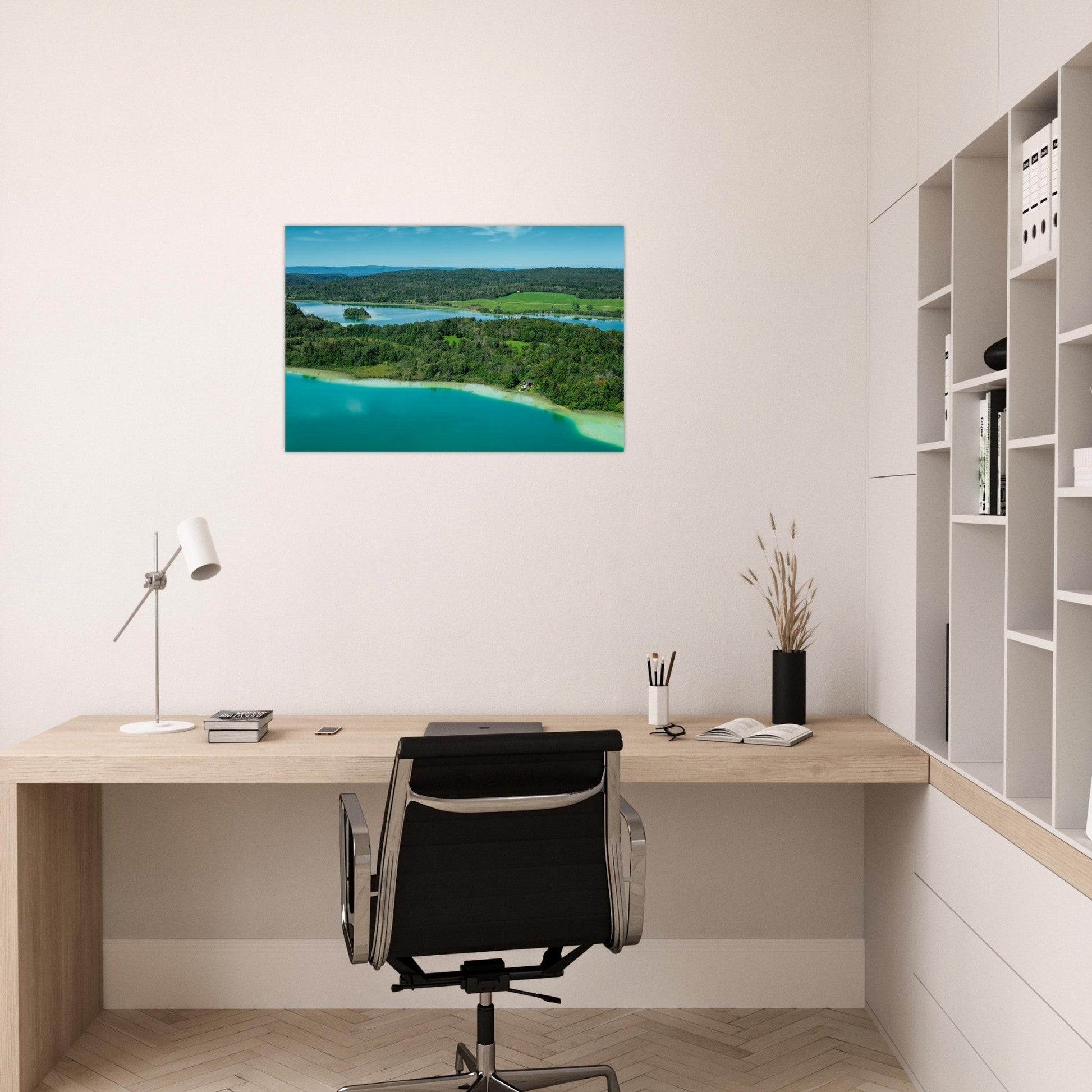 Photo des Quatre Lacs du Jura depuis le belvédère — tableau photo paysage de montagne en Alu Dibond
