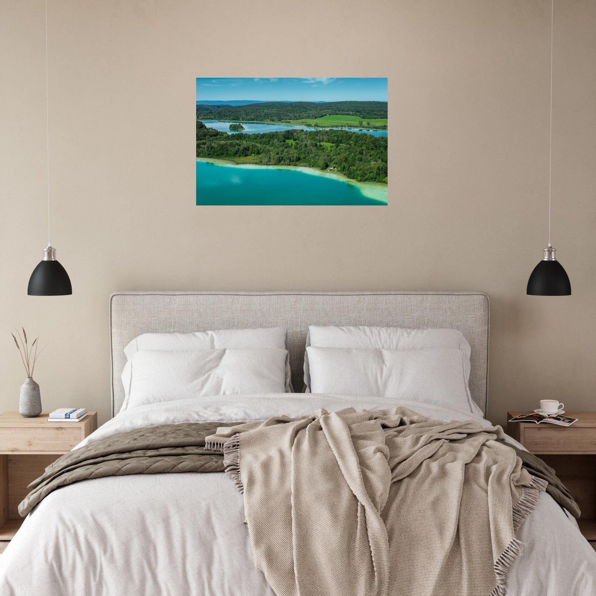 Photo des Quatre Lacs du Jura depuis le belvédère — tableau photo paysage de montagne en Alu Dibond