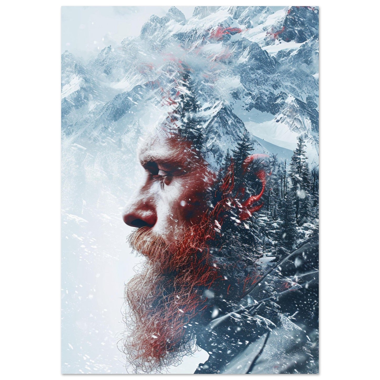 Tableau photo Photo Visage & montagnes — double exposition (Alpes) — tirage aluminium Dibond mat, fabrication française, prêt à accrocher