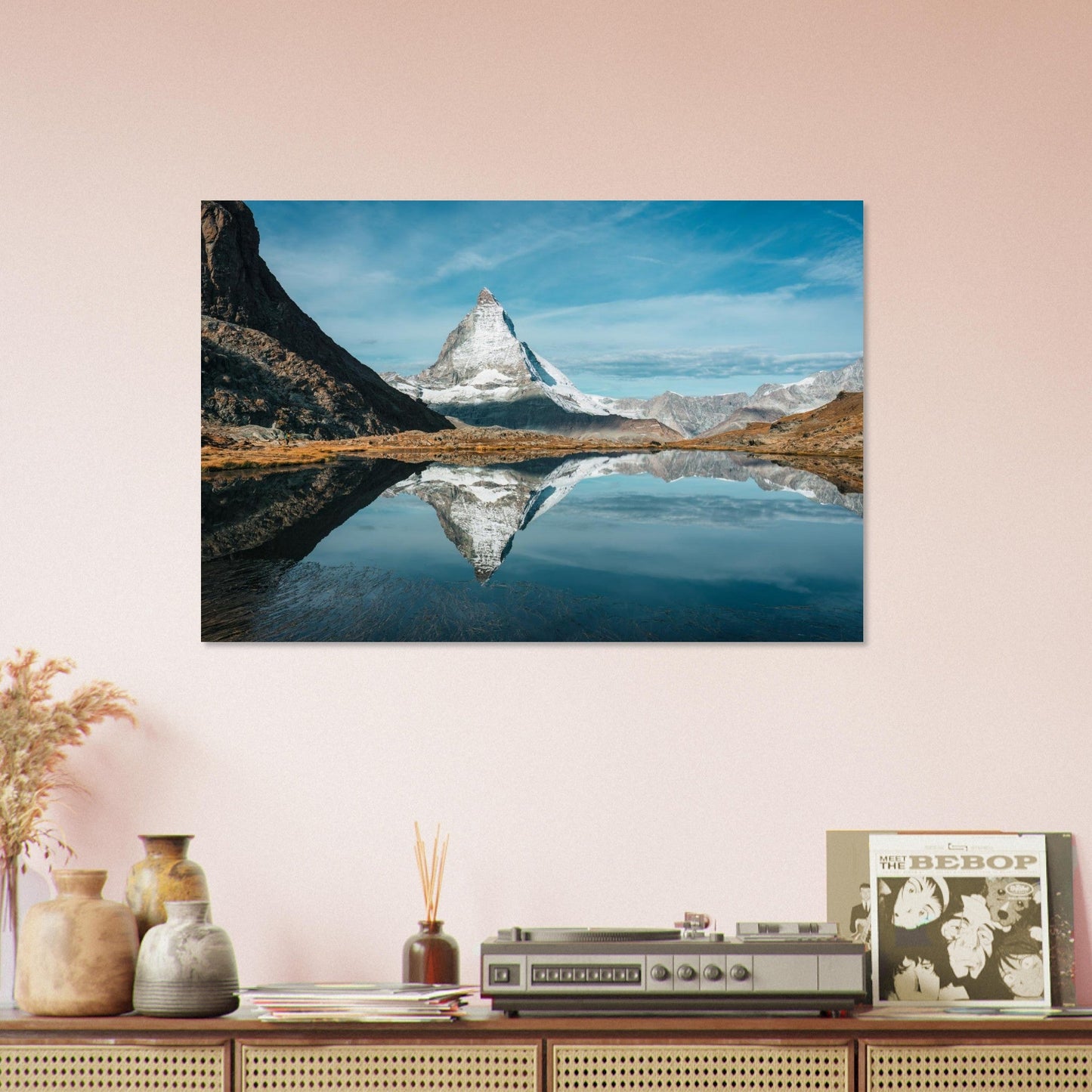 Photo du Cervin reflété dans le lac Riffelsee à Zermatt — tableau photo paysage de montagne en Alu Dibond