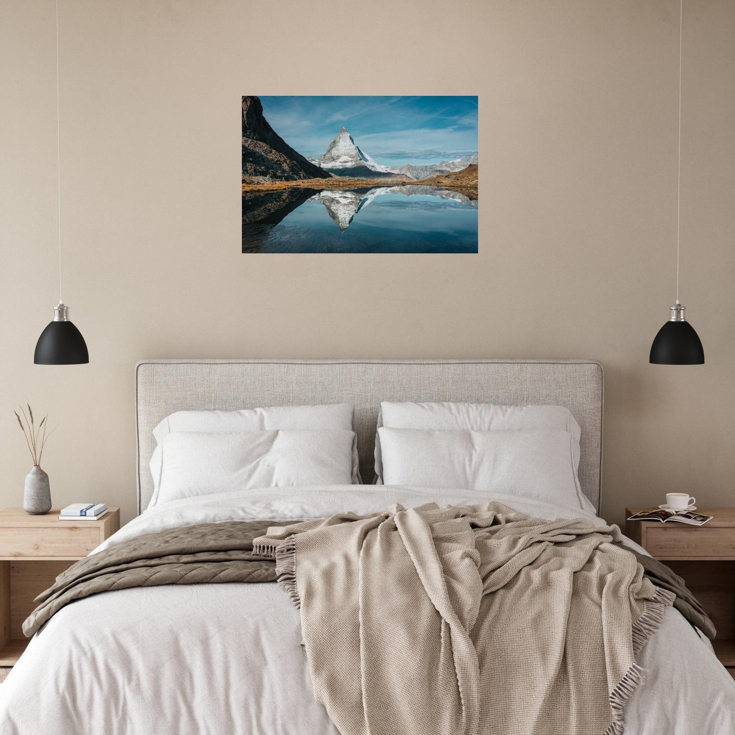 Photo du Cervin reflété dans le lac Riffelsee à Zermatt — tableau photo paysage de montagne en Alu Dibond