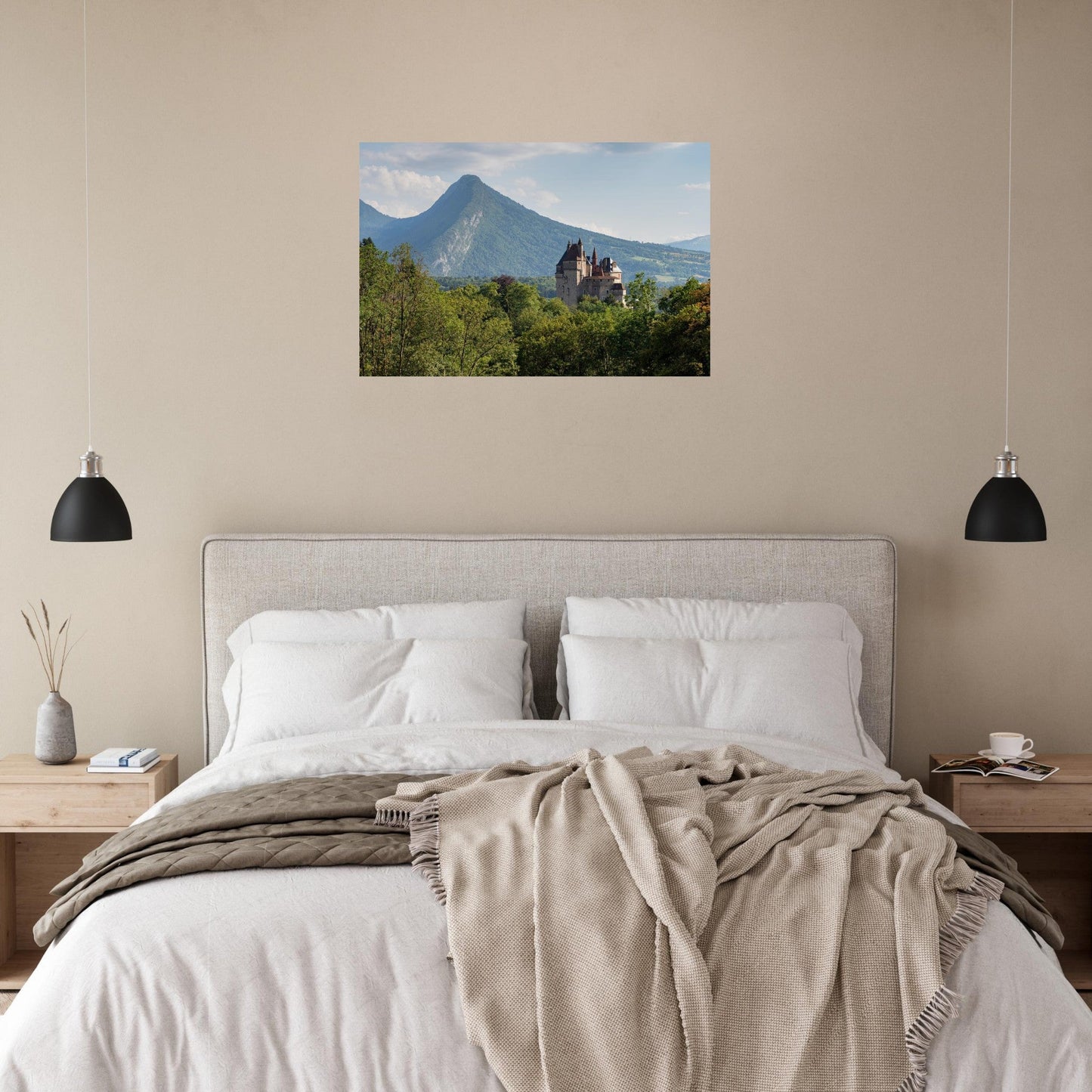 Photo of Duingt Castle on the shore of Lake Annecy — photo print on matte aluminium Dibond