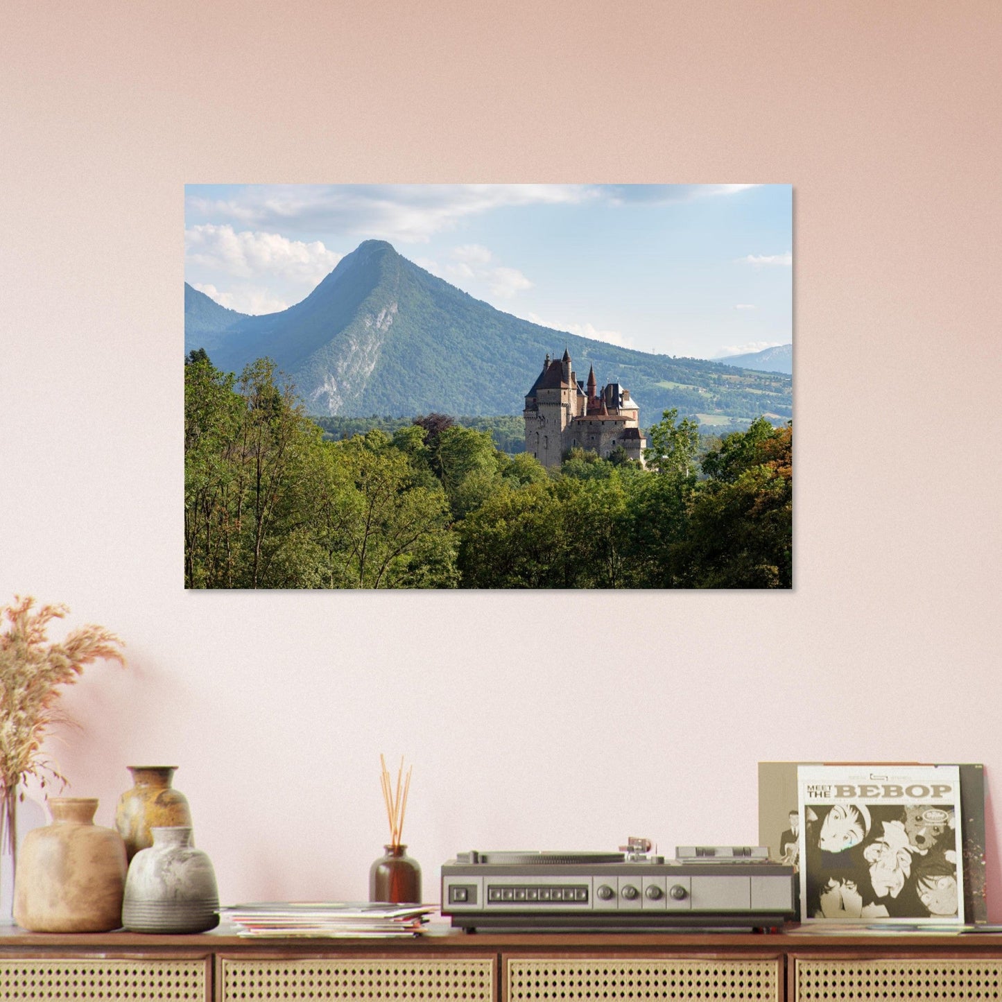 Photo of Duingt Castle on the shore of Lake Annecy — photo print on matte aluminium Dibond