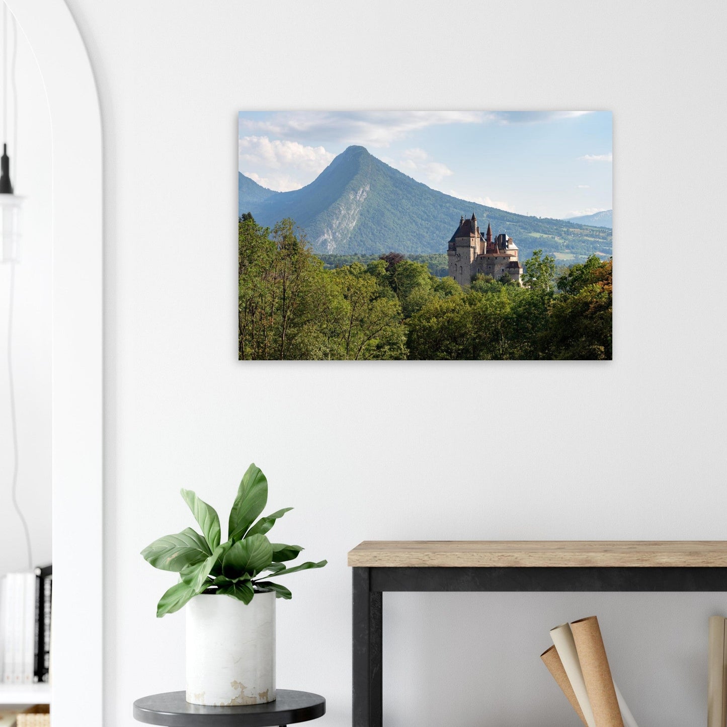 Photo of Duingt Castle on the shore of Lake Annecy — photo print on matte aluminium Dibond
