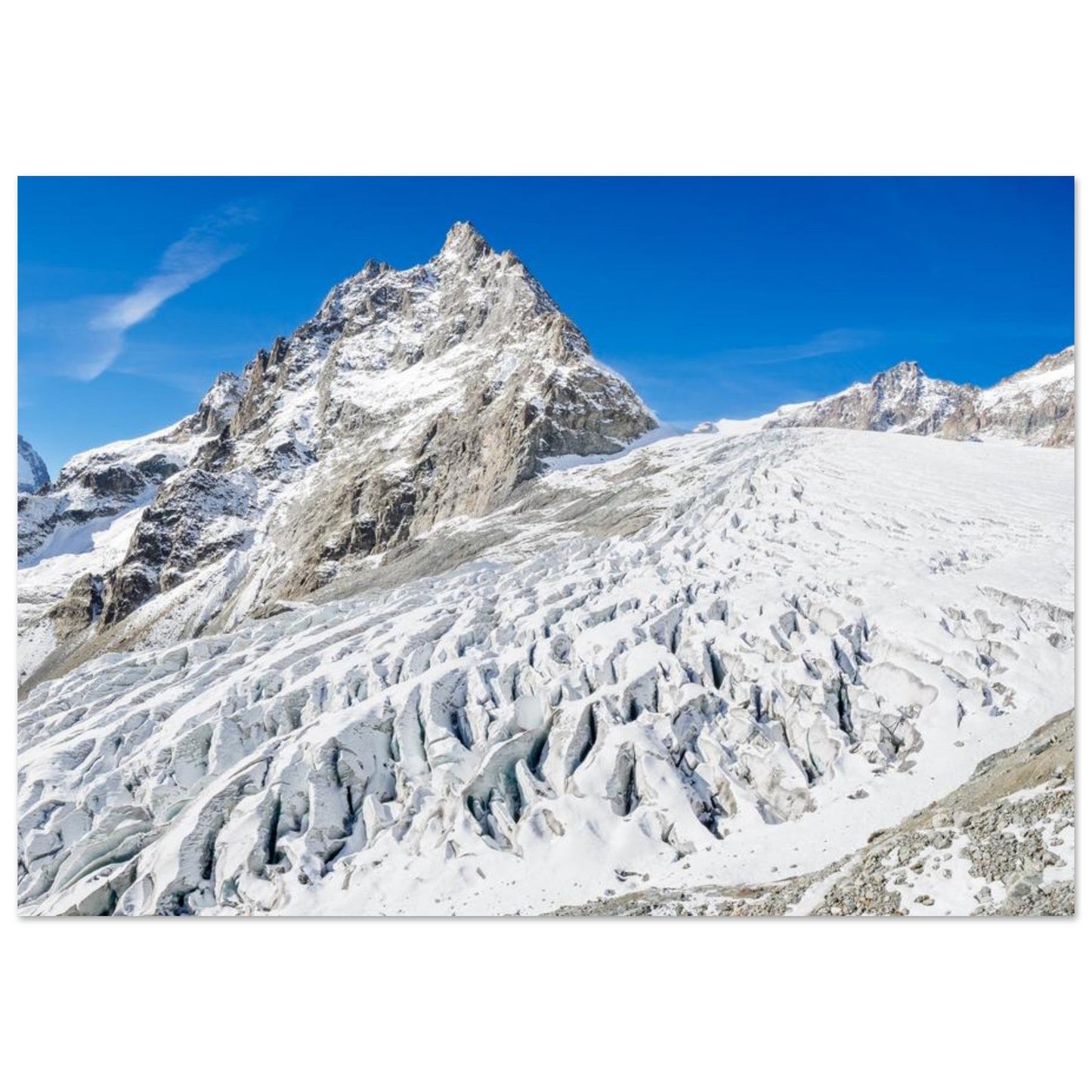 Tableau photo du Glacier Blanc face au mont Pelvoux sur aluminium Dibond mat, format 70 × 100 cm