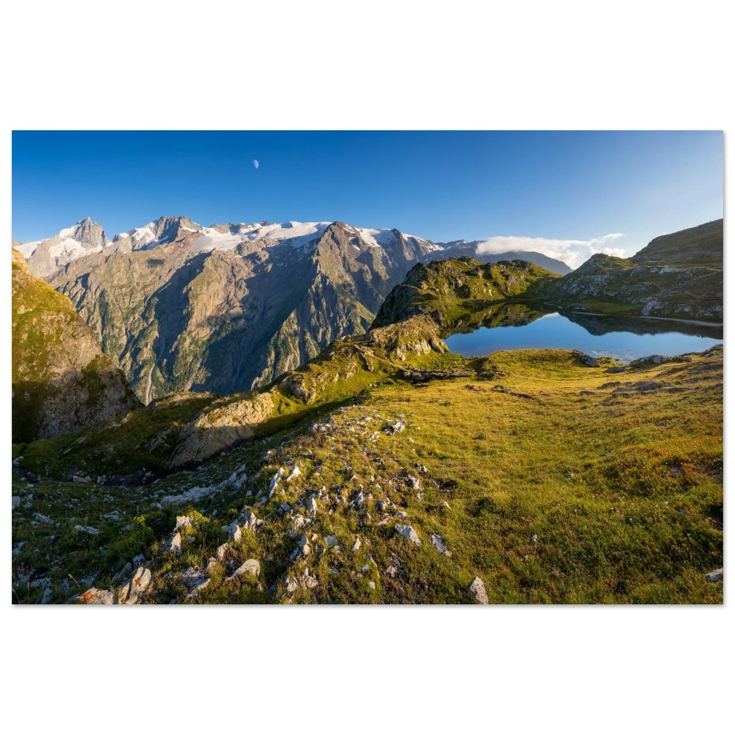 Tableau photo du glacier de la Meije depuis le lac Lérié sur aluminium Dibond mat, format 30 × 45 cm