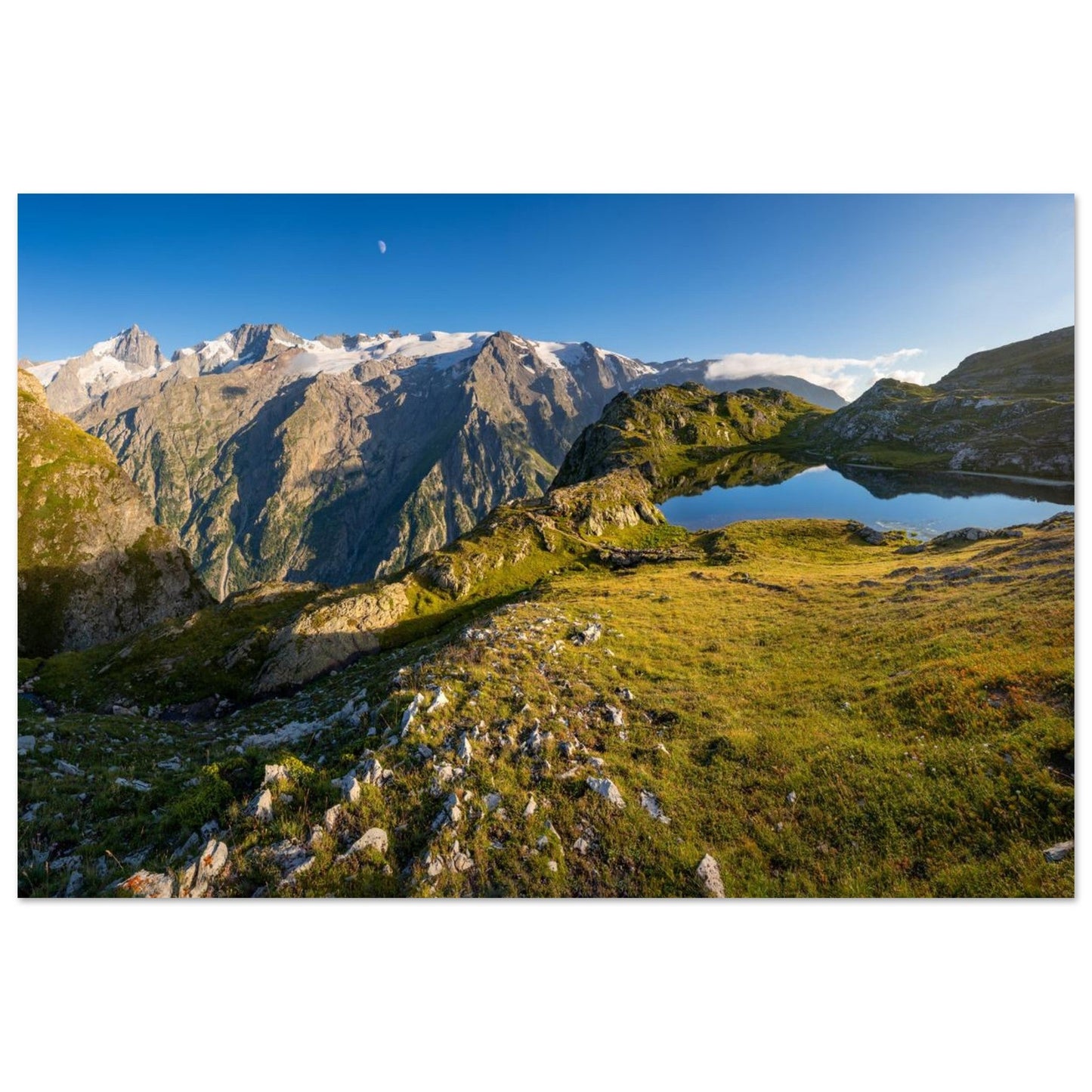 Tableau photo du glacier de la Meije depuis le lac Lérié sur aluminium Dibond mat, format 60 × 90 cm