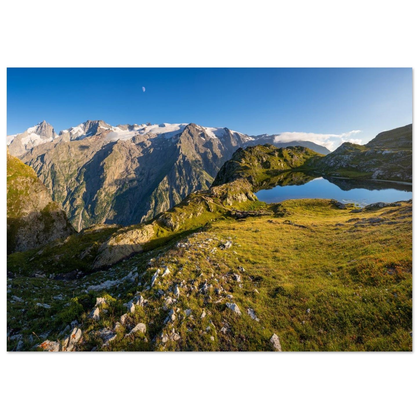 Tableau photo du glacier de la Meije depuis le lac Lérié sur aluminium Dibond mat, format 70 × 100 cm