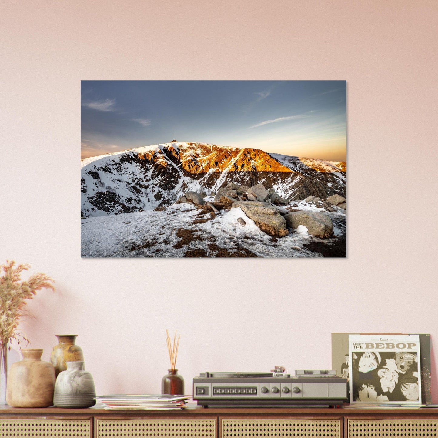 Photo du Hohneck enneigé au coucher du soleil — tableau photo paysage de montagne en Alu Dibond, fabrication française
