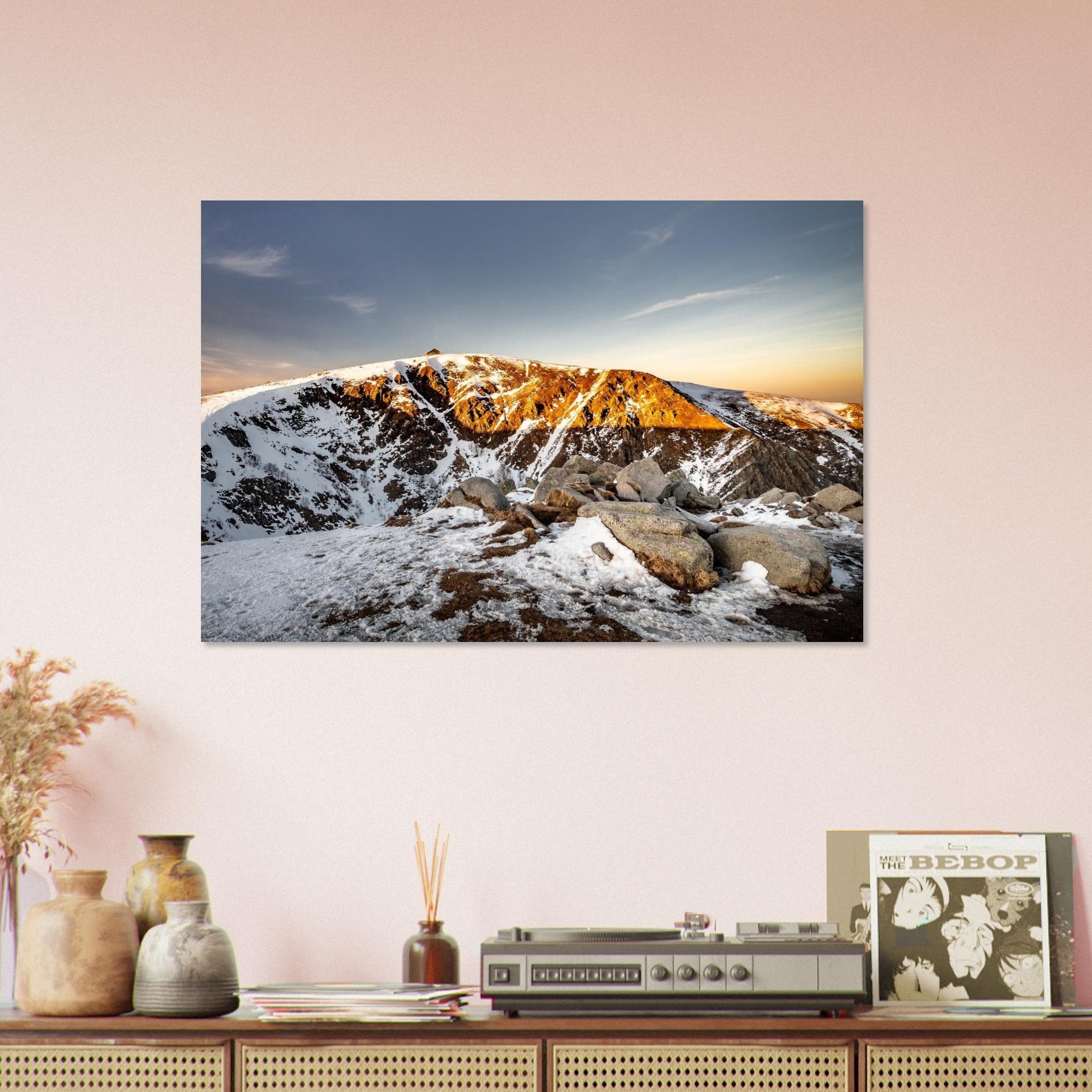 Photo du Hohneck enneigé au coucher du soleil — tableau photo paysage de montagne en Alu Dibond, fabrication française
