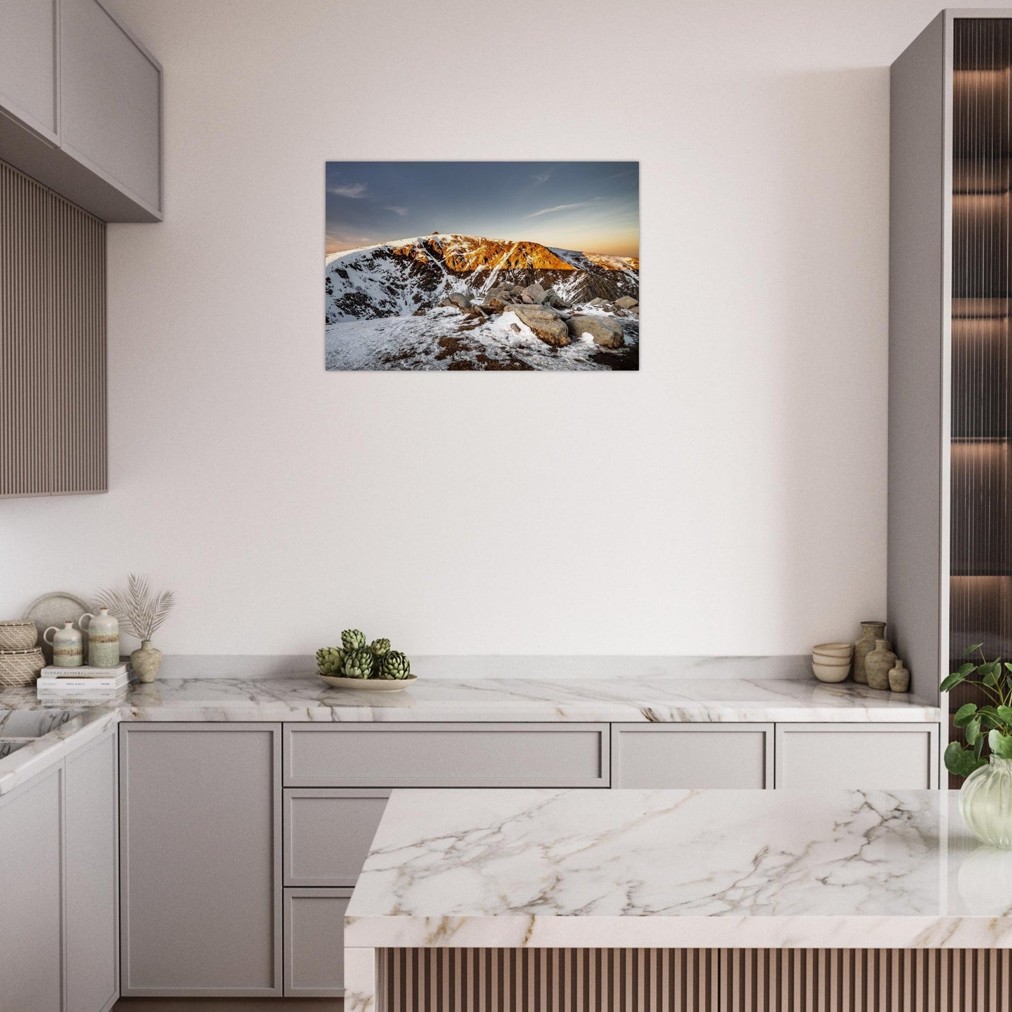 Photo du Hohneck enneigé au coucher du soleil — tableau photo paysage de montagne en Alu Dibond, fabrication française