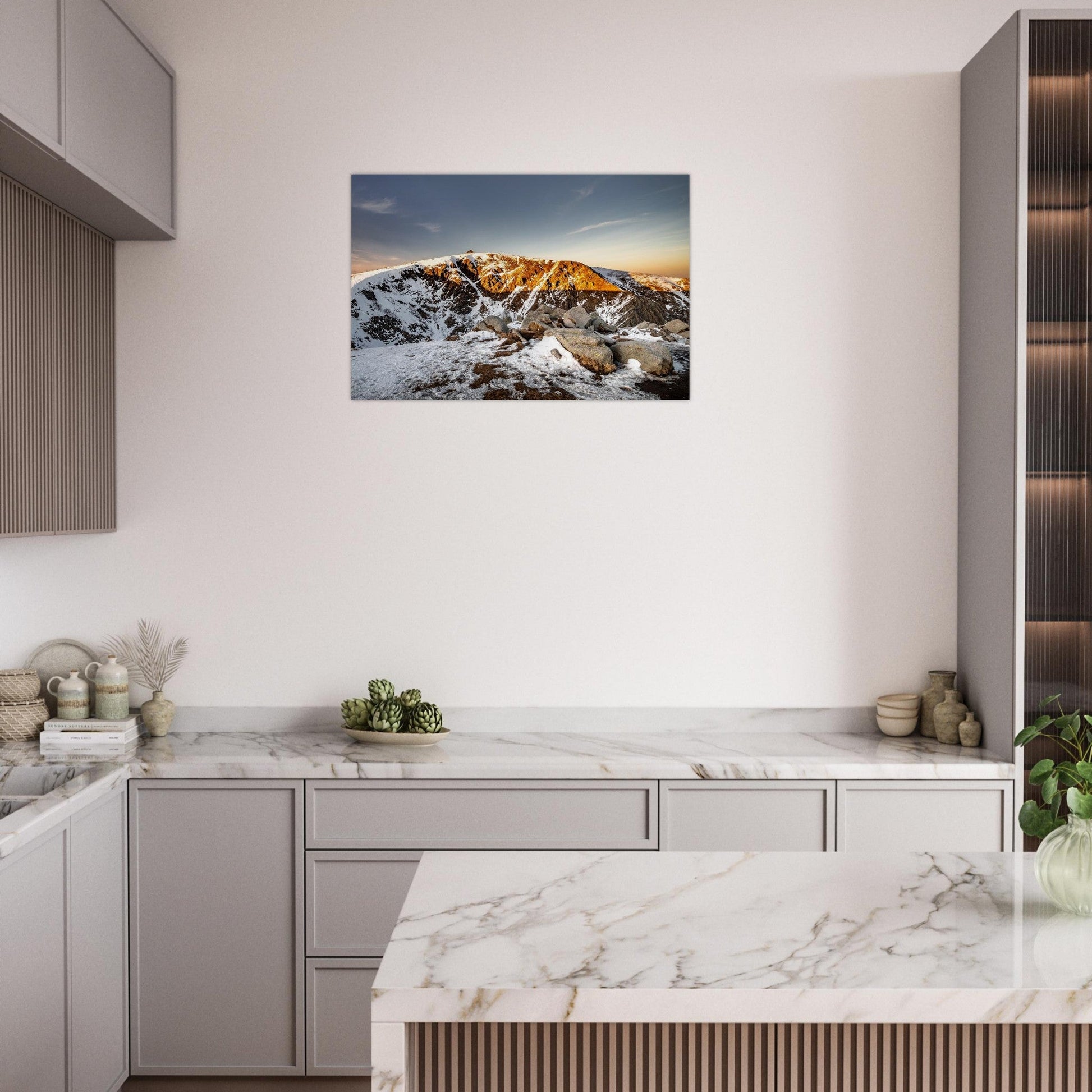 Photo du Hohneck enneigé au coucher du soleil — tableau photo paysage de montagne en Alu Dibond, fabrication française