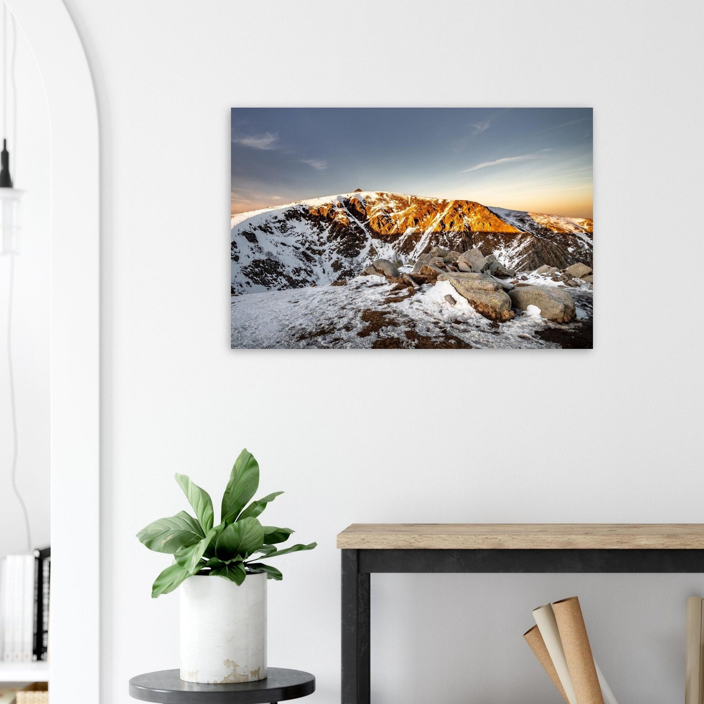 Photo du Hohneck enneigé au coucher du soleil — tableau photo paysage de montagne en Alu Dibond, fabrication française