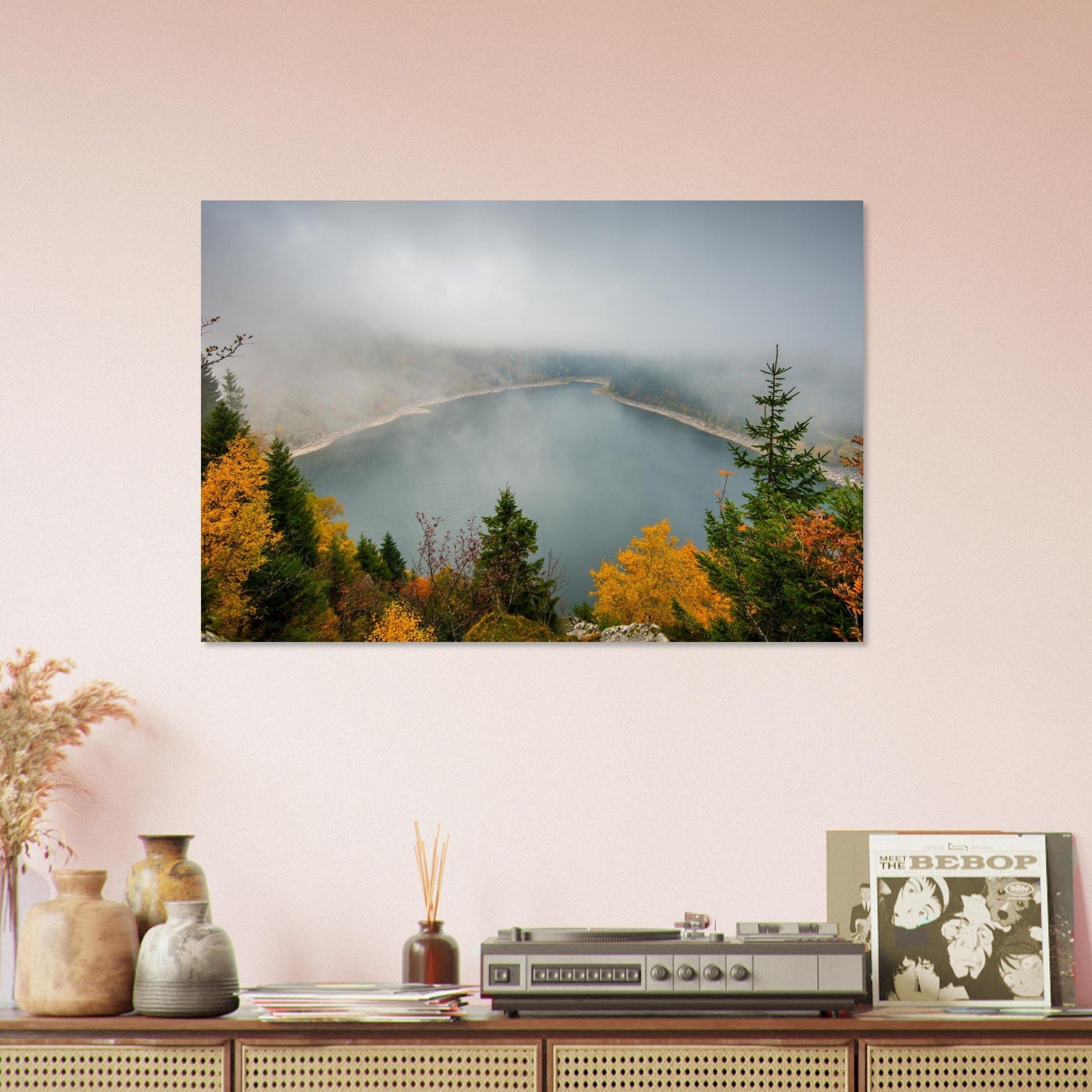 Photo du Lac Blanc dans le brouillard en automne — tableau photo paysage de montagne en Alu Dibond