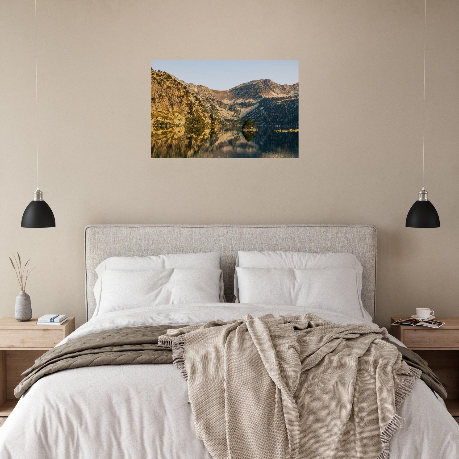 Photo du lac d’Aubert au lever du soleil dans le Néouvielle — tableau photo paysage de montagne en Alu Dibond