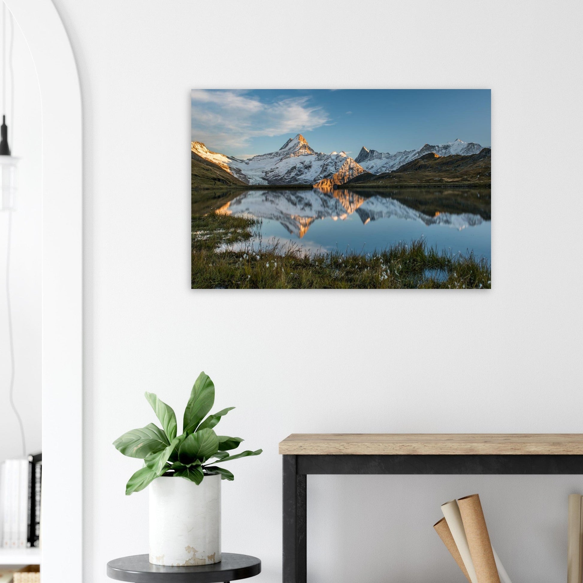 Photo du lac de Bachalp face au Schreckhorn à la lumière du soir — tableau photo paysage de montagne en Alu Dibond