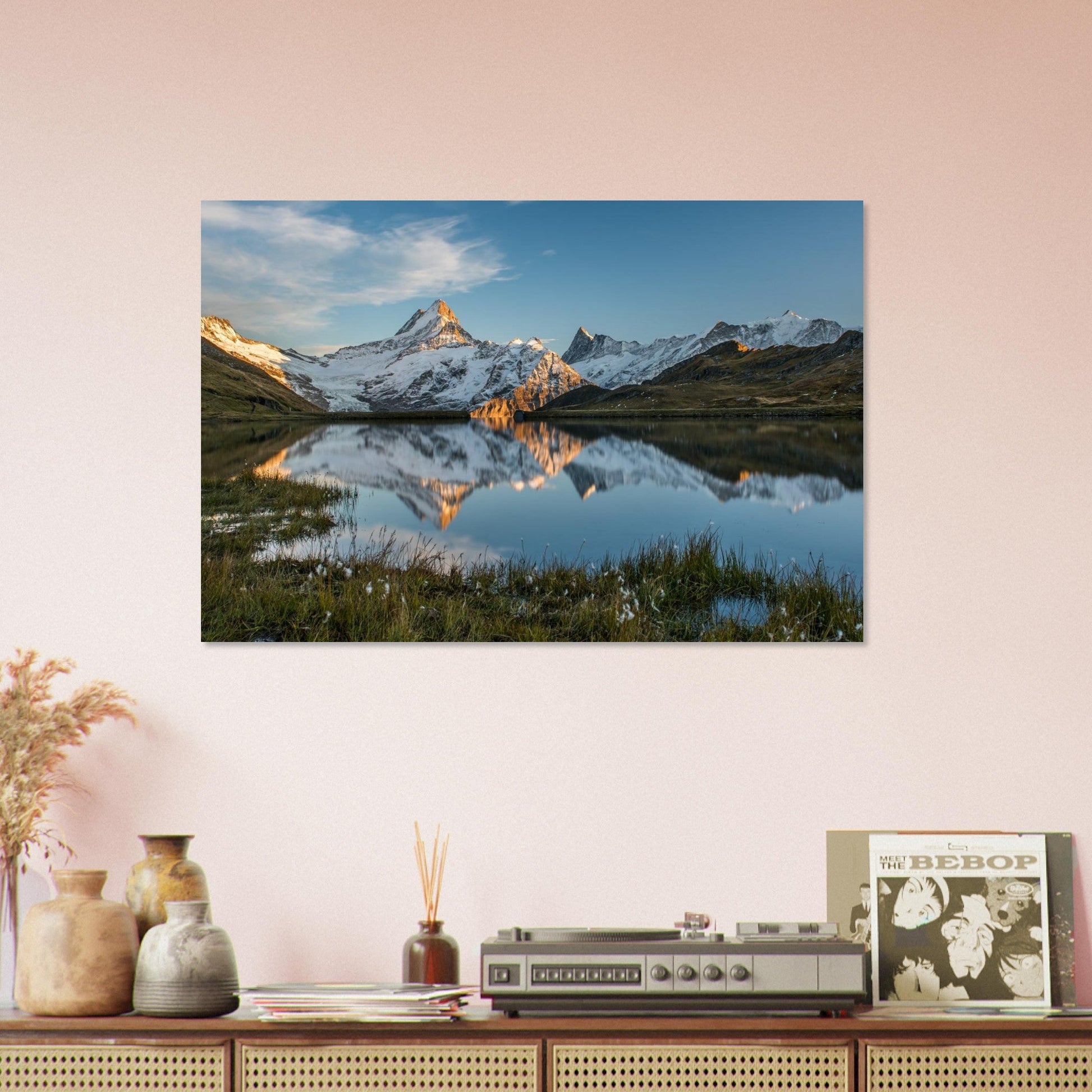 Photo du lac de Bachalp face au Schreckhorn à la lumière du soir — tableau photo paysage de montagne en Alu Dibond