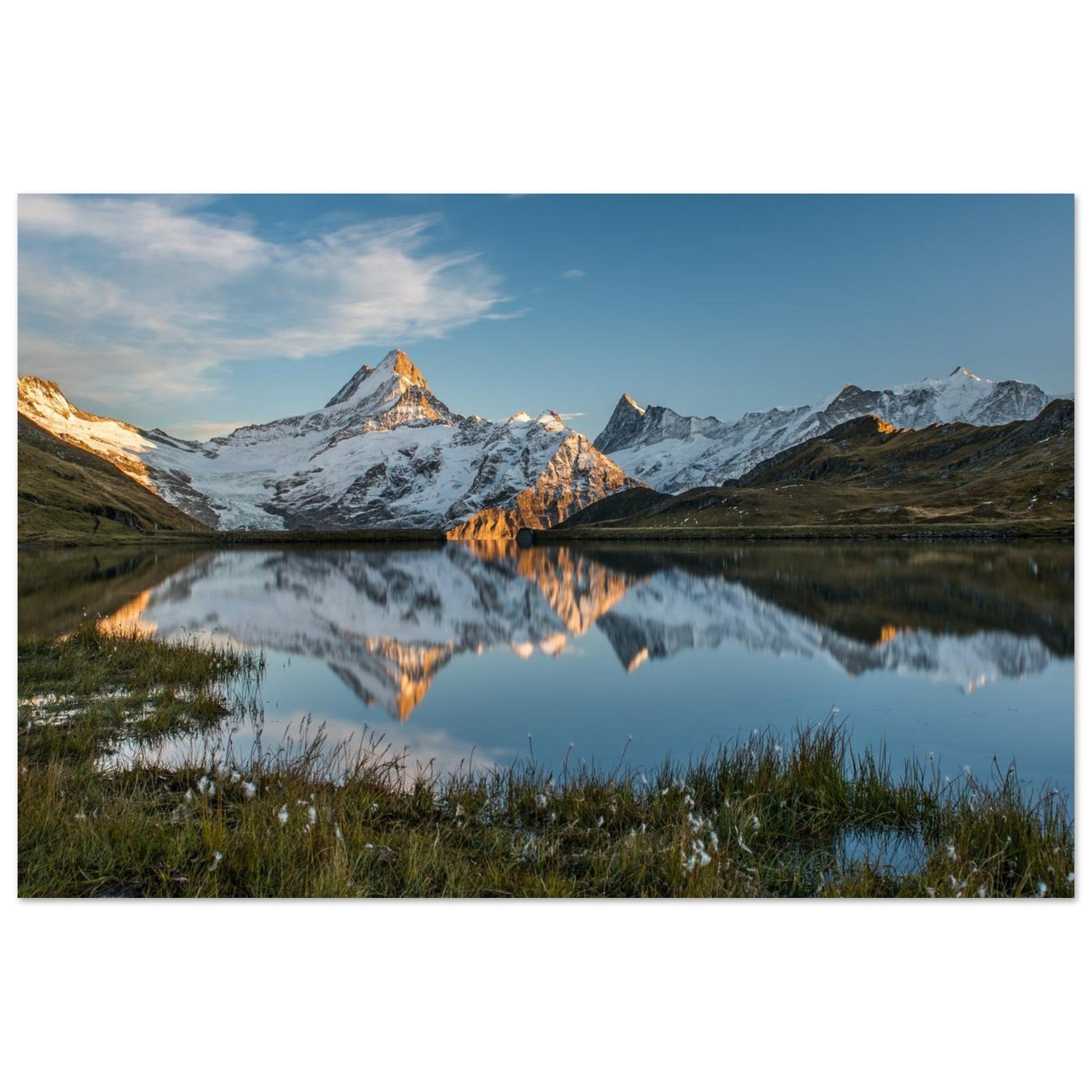 Photo du lac de Bachalp face au Schreckhorn à la lumière du soir — tableau photo paysage de montagne en Alu Dibond