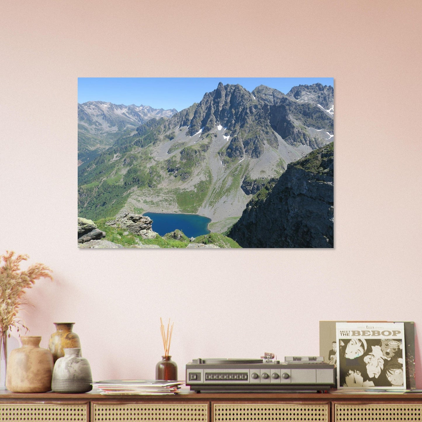 Photo du lac de Crop depuis le pic de Barlet en Belledonne — tableau photo paysage de montagne en Alu Dibond, fabrication française
