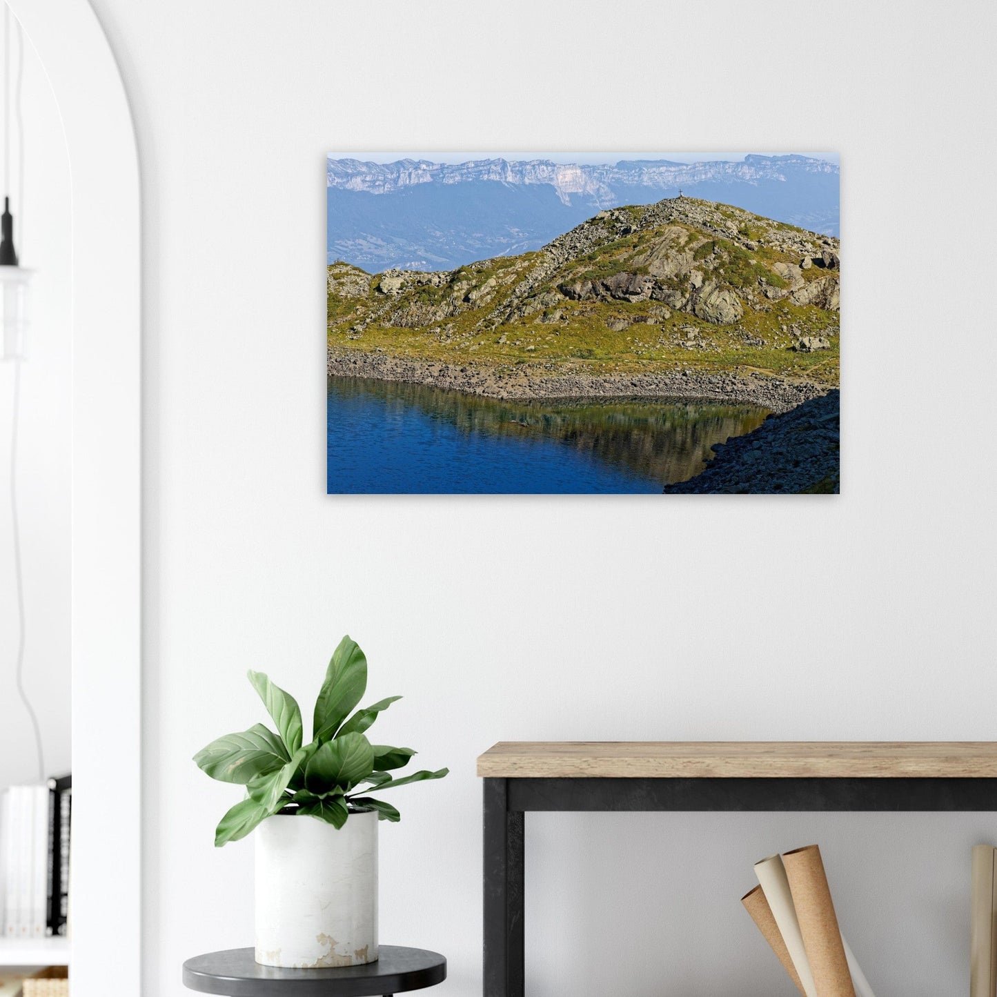 Photo du lac de Crop face au Grand Pic et à la Croix de Belledonne — tableau photo paysage de montagne en Alu Dibond, fabrication française