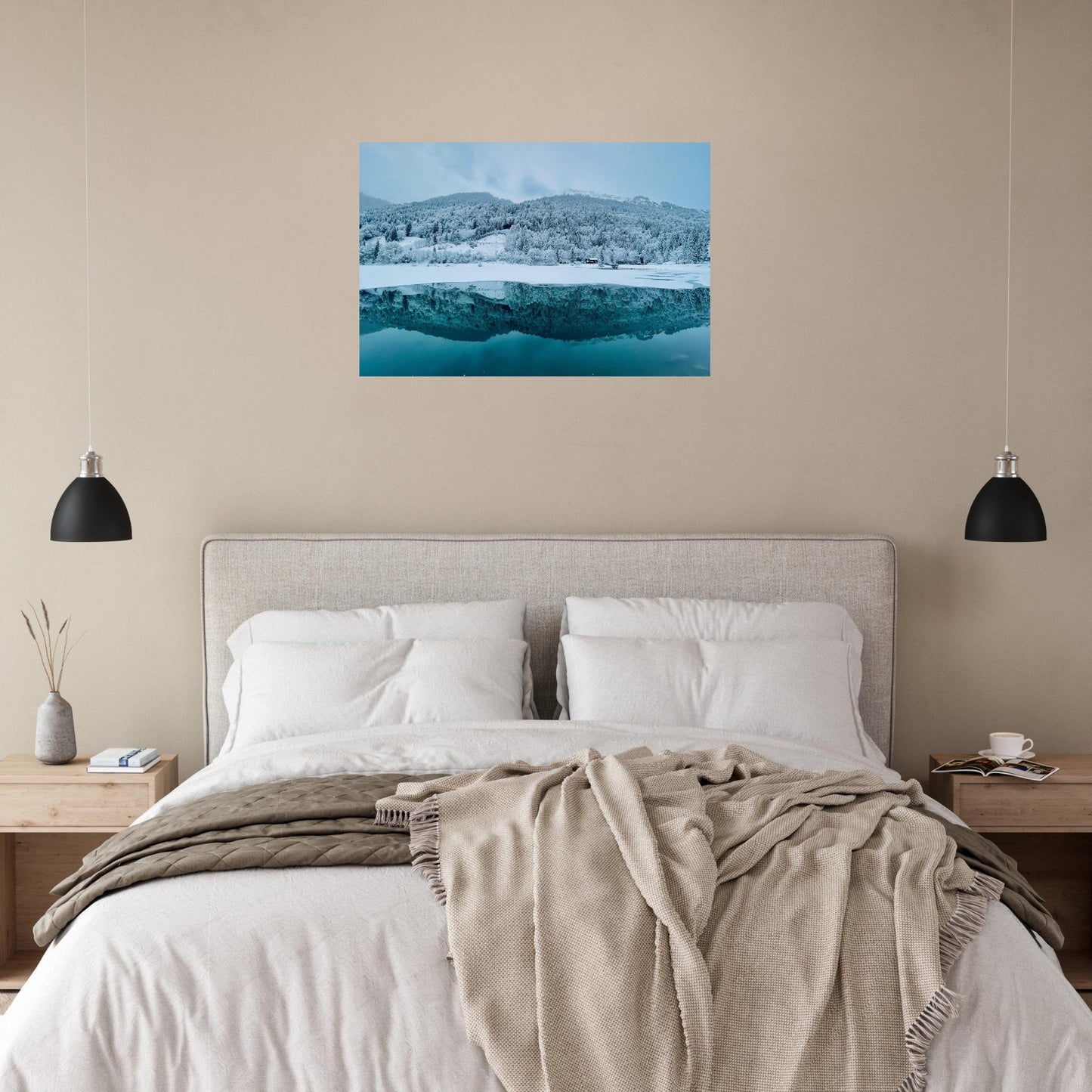 Photo du lac de Montriond sous la neige en Haute-Savoie — tableau photo paysage de montagne en Alu Dibond