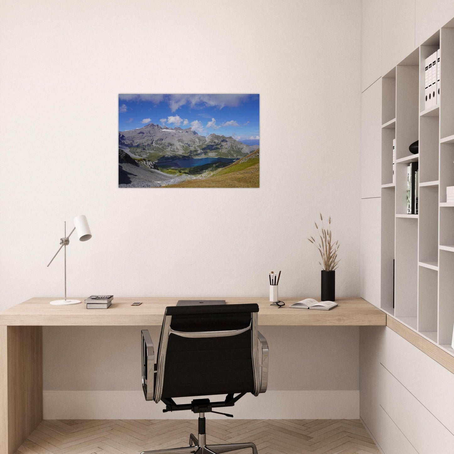 Photo of Lake Salanfe facing the Tour Sallière in Valais — photo print on matte aluminium Dibond