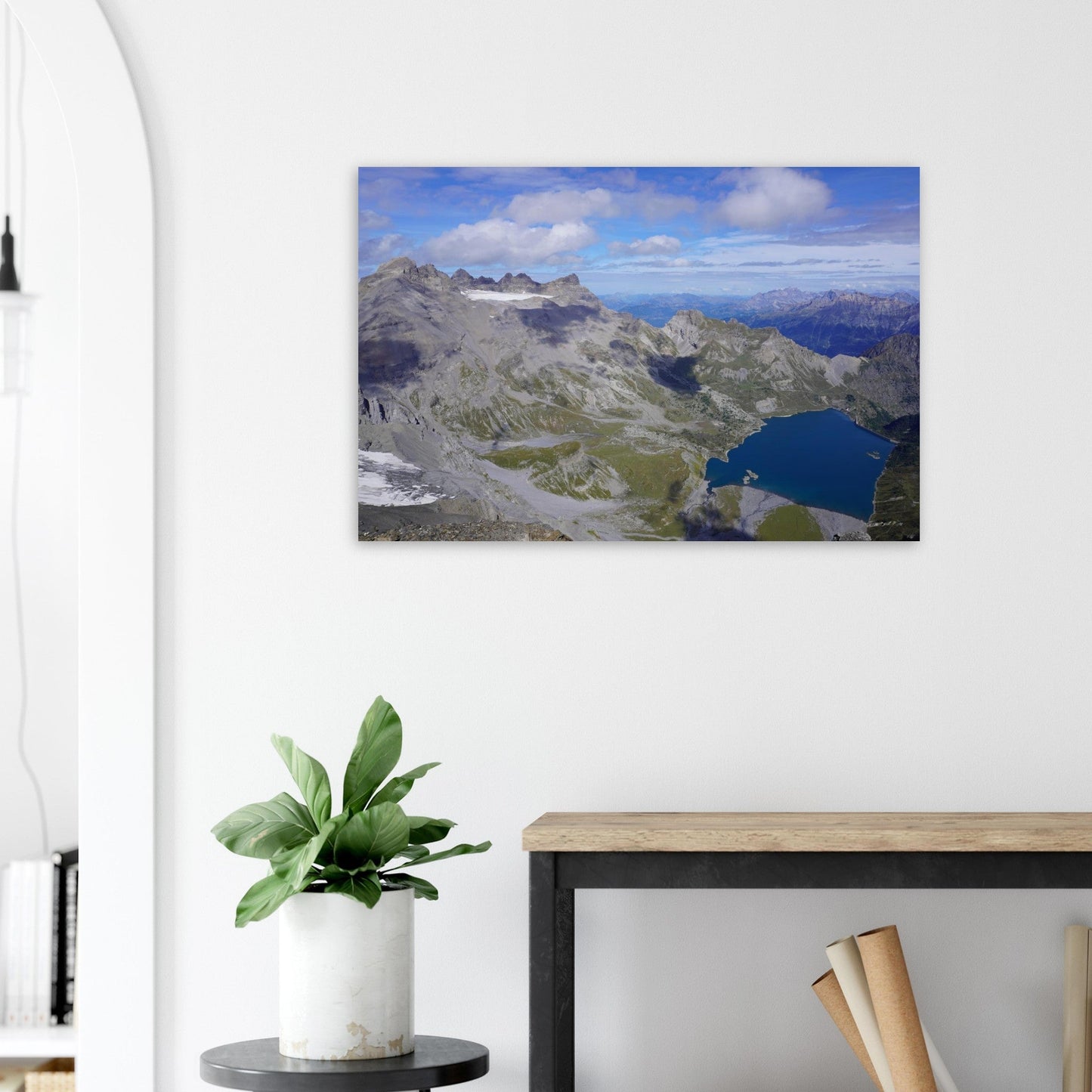 Photo du lac de Salanfe face aux Dents du Midi en Valais — tableau photo paysage de montagne en Alu Dibond