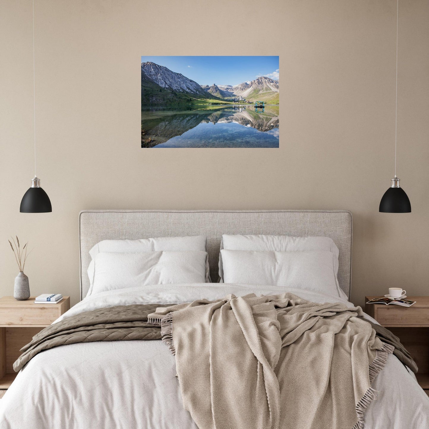 Photo du lac de Tignes face à la Grande Motte au matin — tableau photo paysage de montagne en Alu Dibond, fabrication française