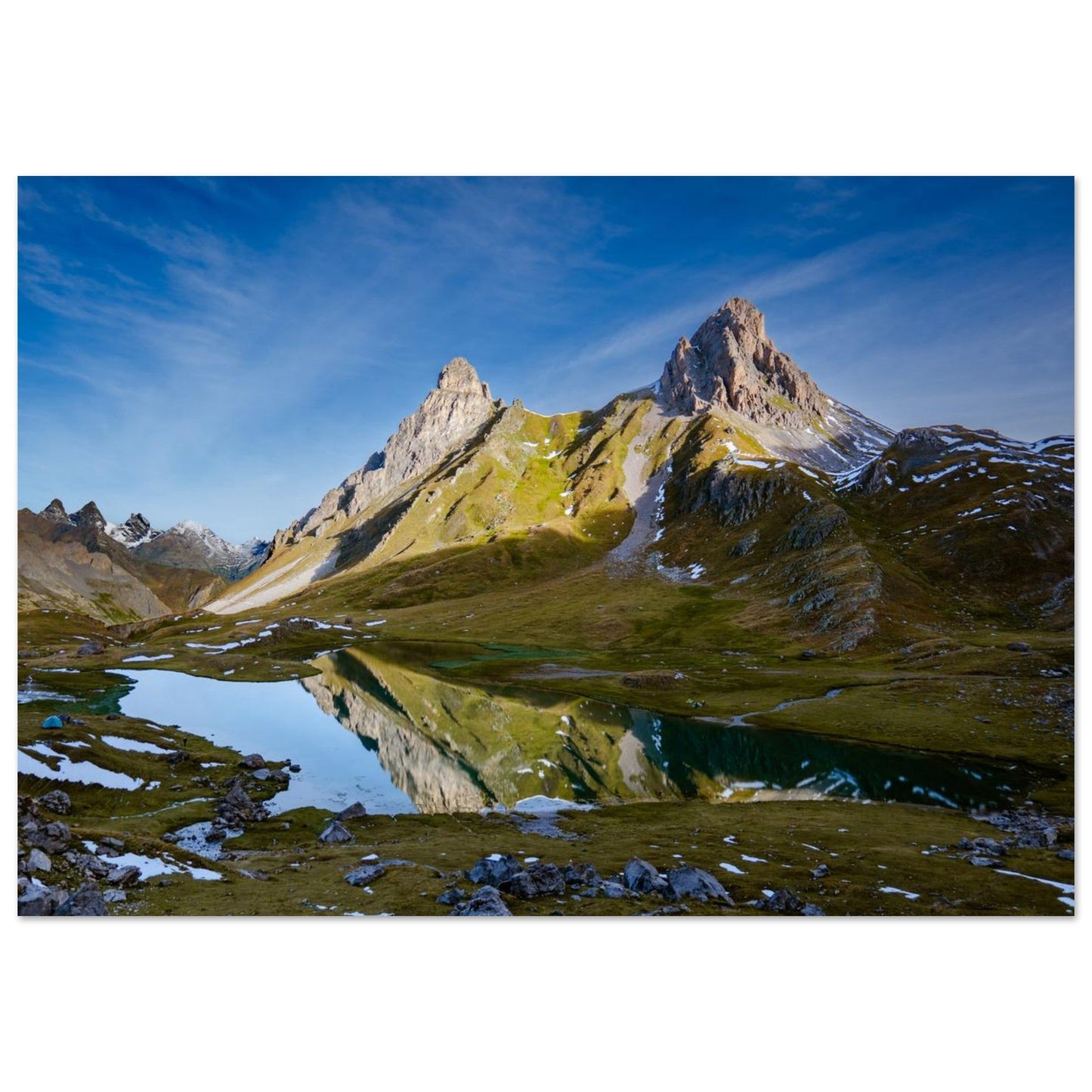 Photo of Lac des Cerces facing Pointe des Cerces — photo print on matte aluminium Dibond