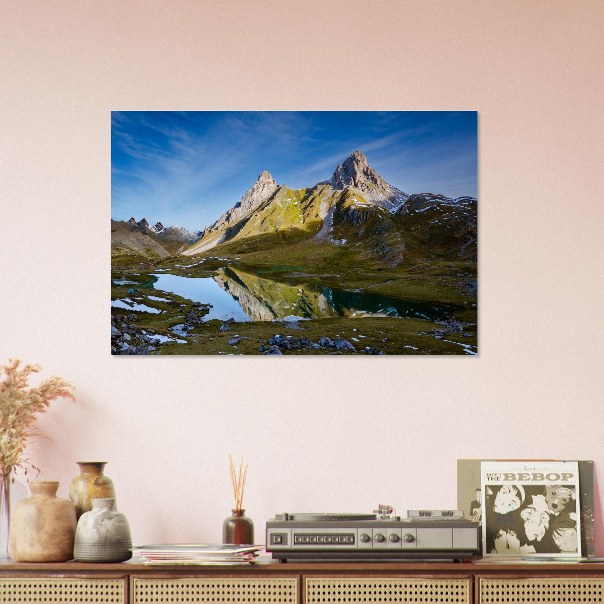 Photo du lac des Cerces face à la Pointe des Cerces — tableau photo paysage de montagne en Alu Dibond