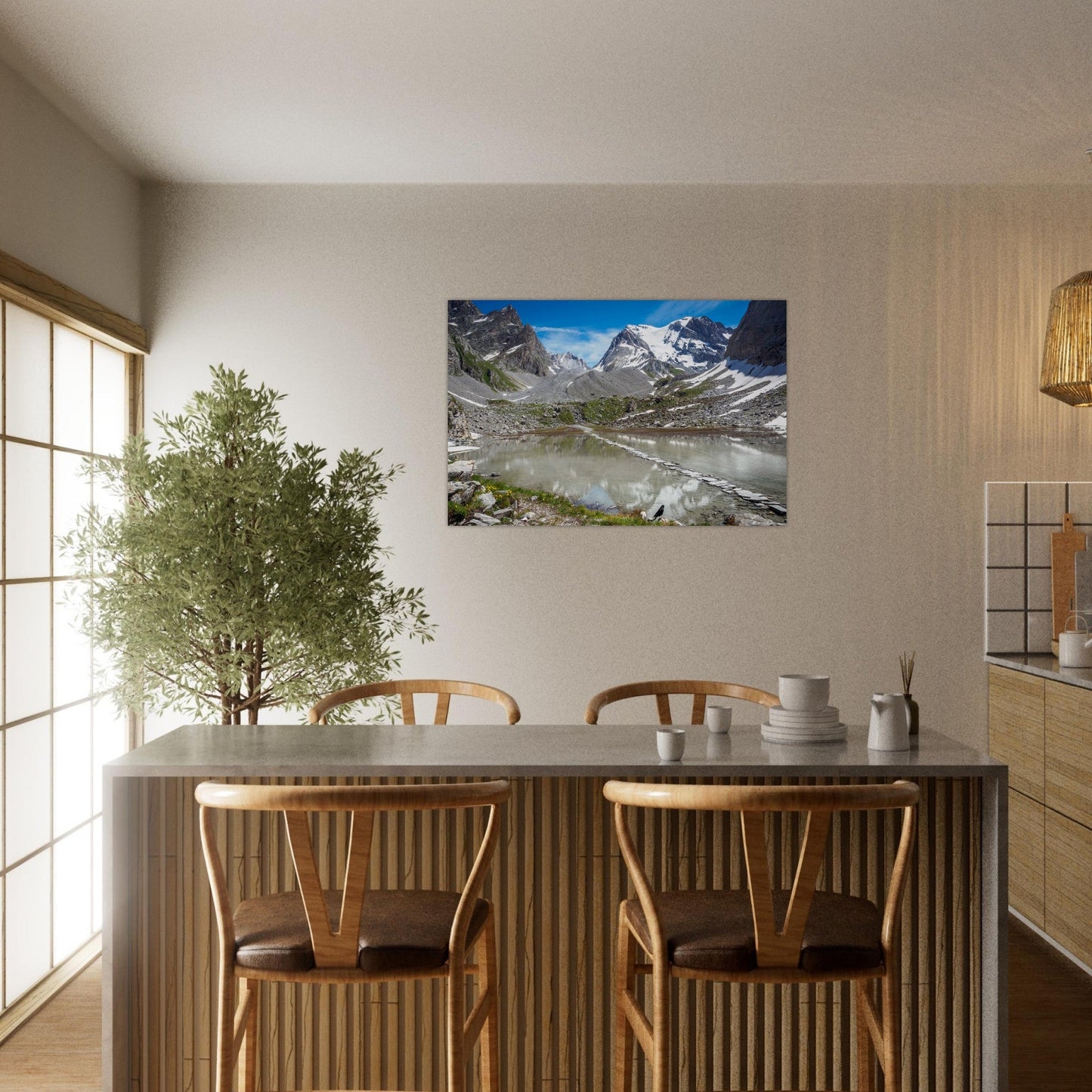 Tableau photo du Lac des Vaches et de la Grande Casse en Vanoise sur aluminium Dibond mat, exposé dans une chambre