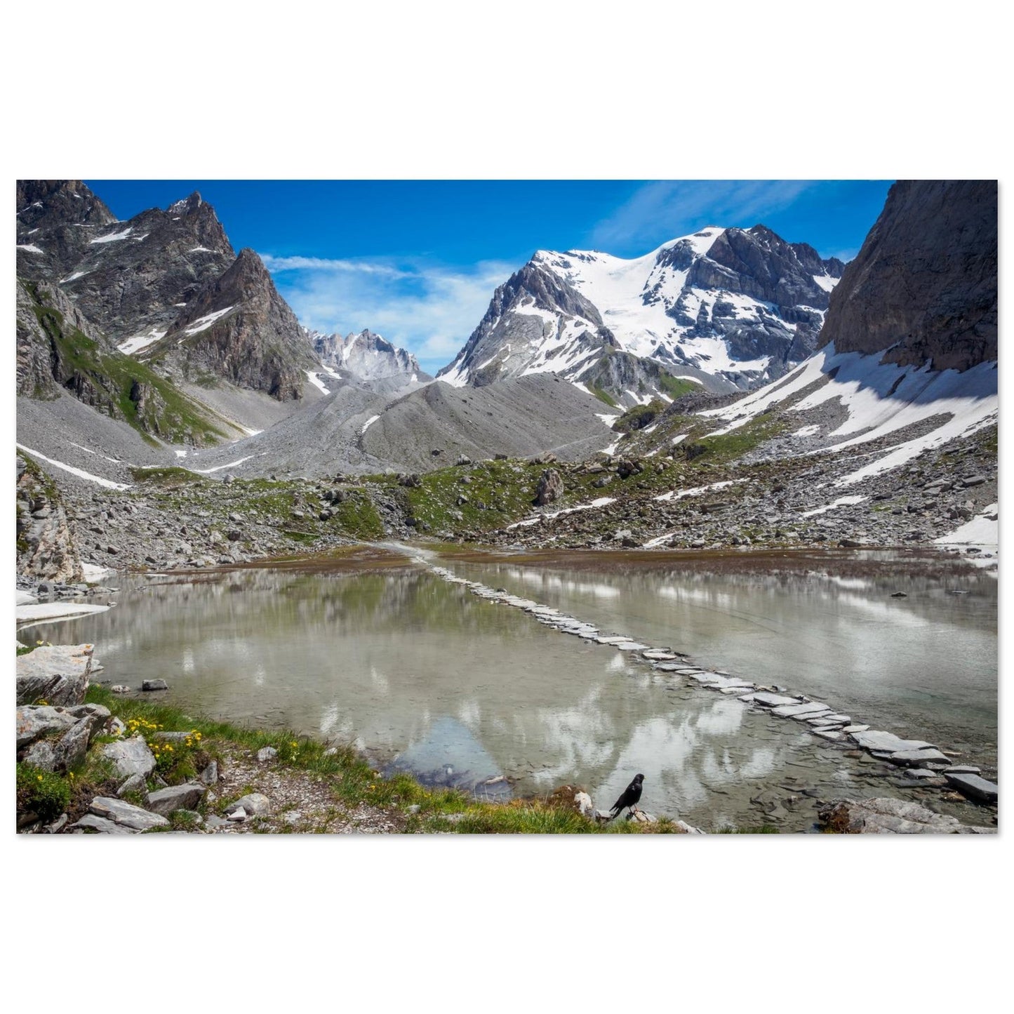 Tableau photo du Lac des Vaches et de la Grande Casse en Vanoise sur aluminium Dibond mat, format 50 × 75 cm