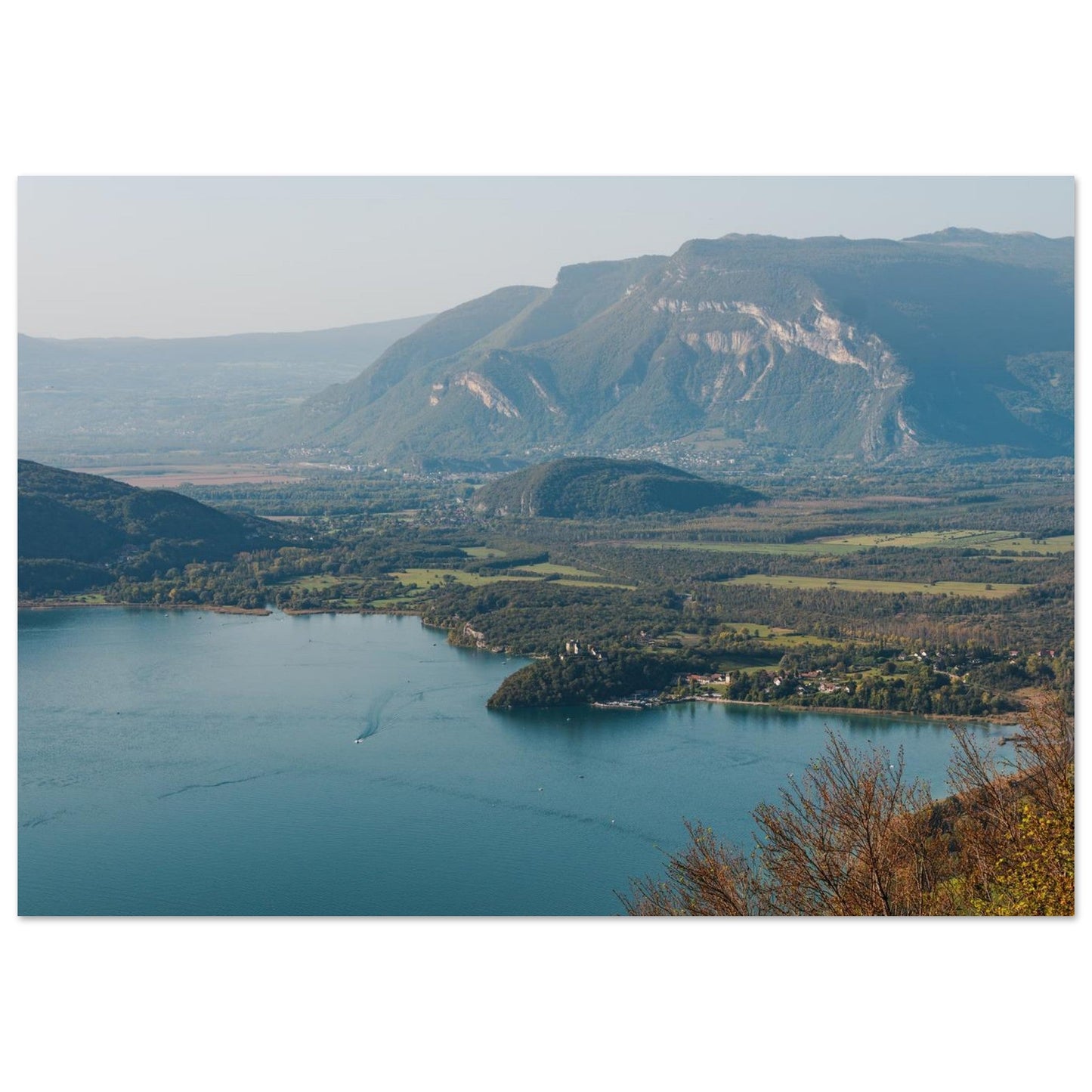 Photo of Lake Bourget and Châtillon Castle from La Chambotte — photo print on matte aluminium Dibond