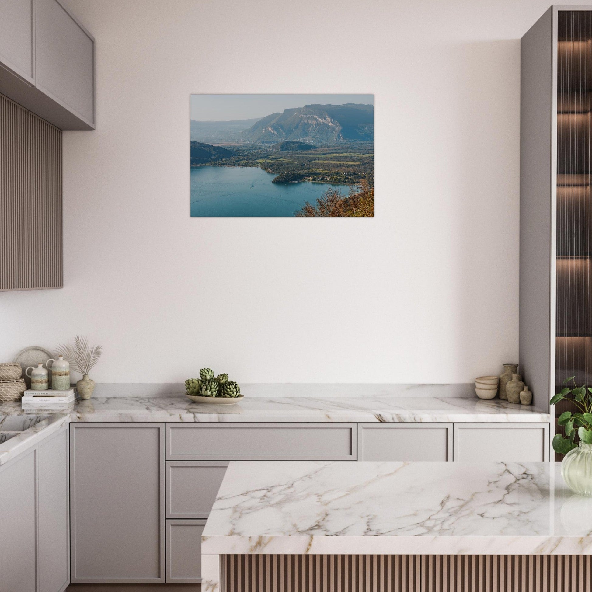 Photo du lac du Bourget et du château de Châtillon depuis La Chambotte — tableau photo paysage de montagne en Alu Dibond