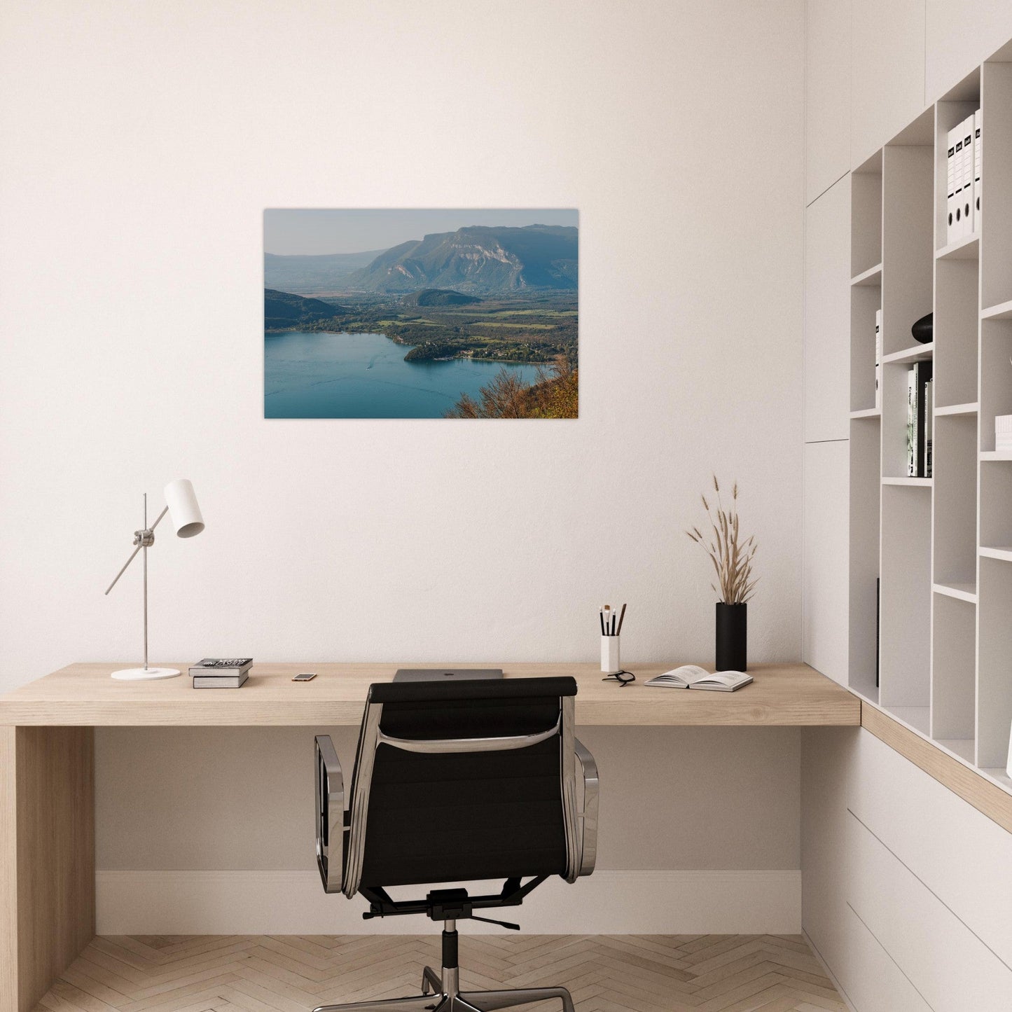 Photo of Lake Bourget and Châtillon Castle from La Chambotte — photo print on matte aluminium Dibond