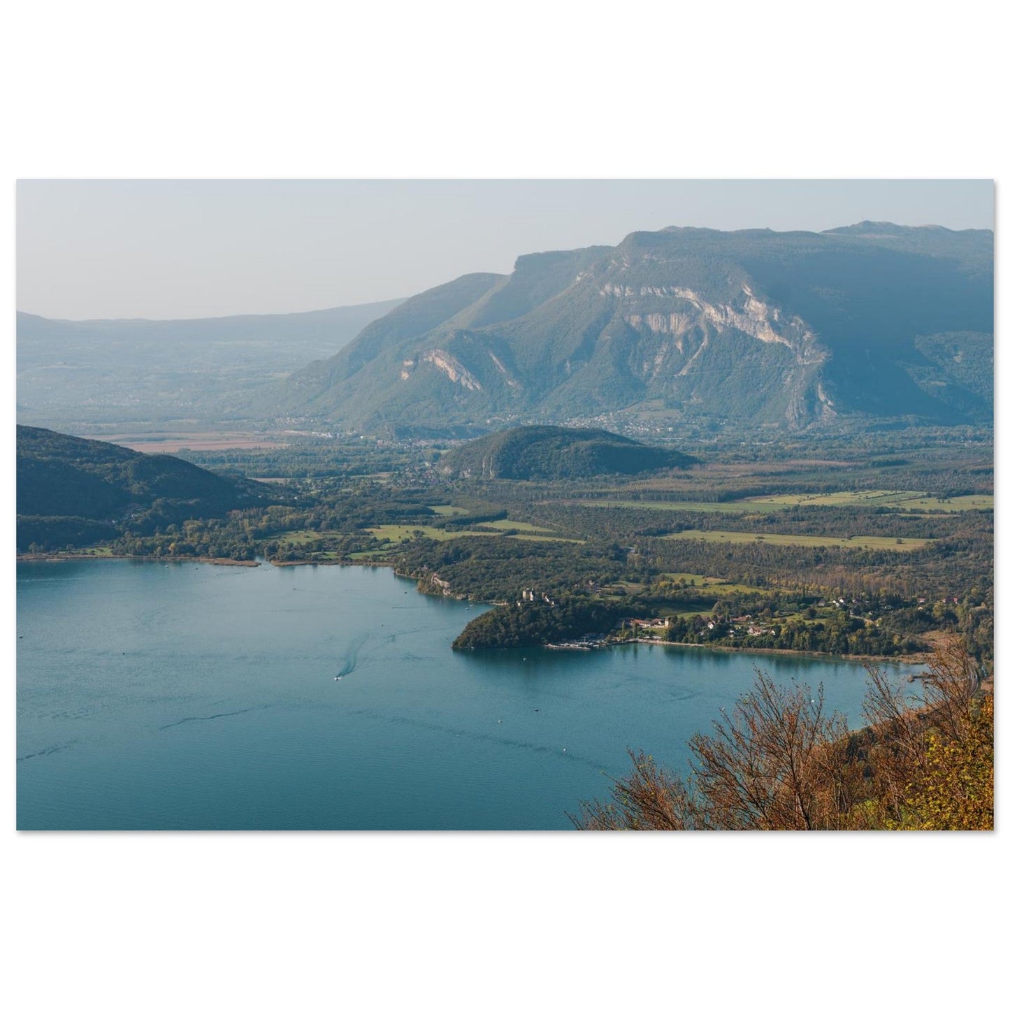 Photo of Lake Bourget and Châtillon Castle from La Chambotte — photo print on matte aluminium Dibond