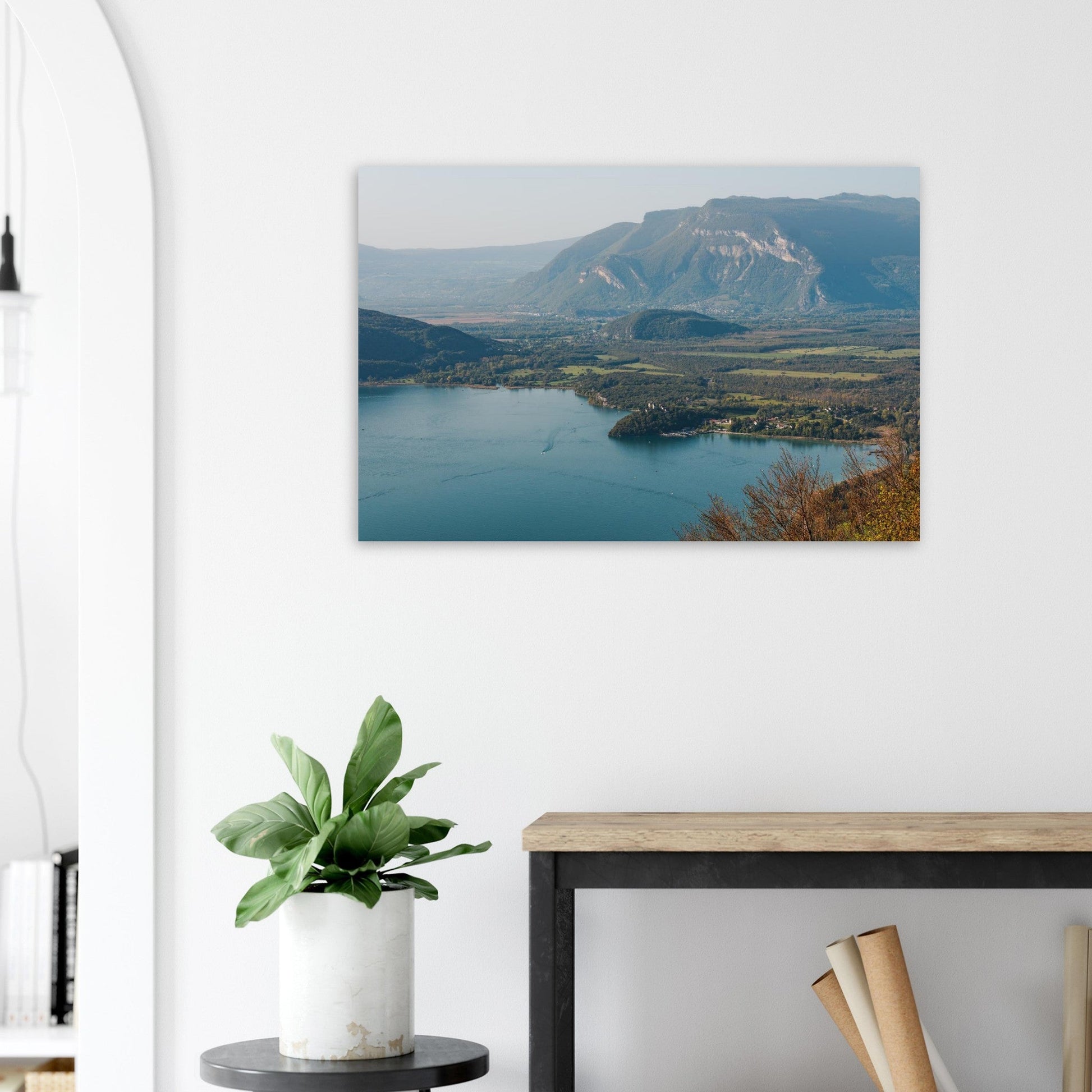 Photo du lac du Bourget et du château de Châtillon depuis La Chambotte — tableau photo paysage de montagne en Alu Dibond