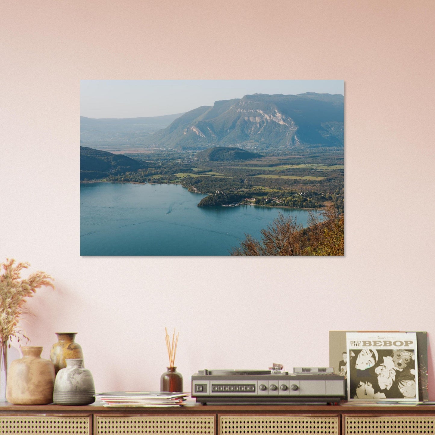 Photo of Lake Bourget and Châtillon Castle from La Chambotte — photo print on matte aluminium Dibond