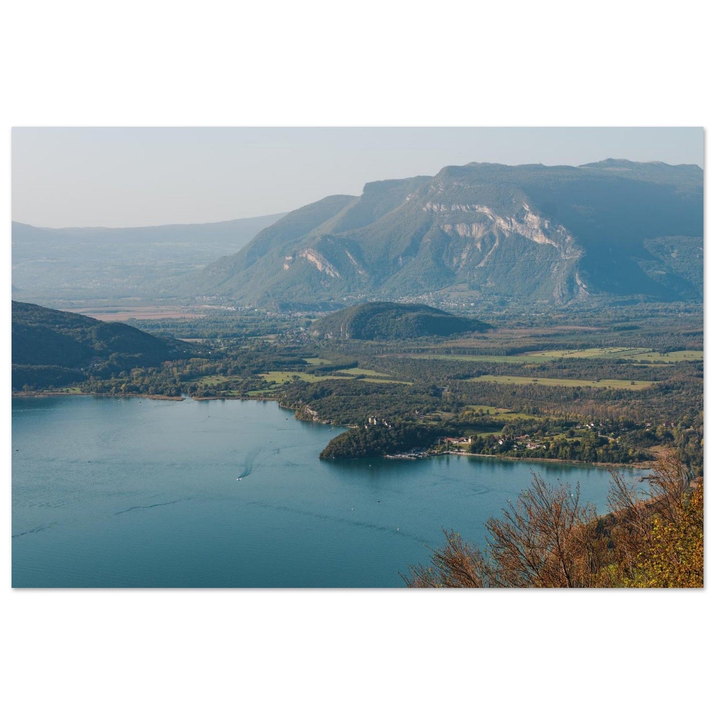 Photo of Lake Bourget and Châtillon Castle from La Chambotte — photo print on matte aluminium Dibond