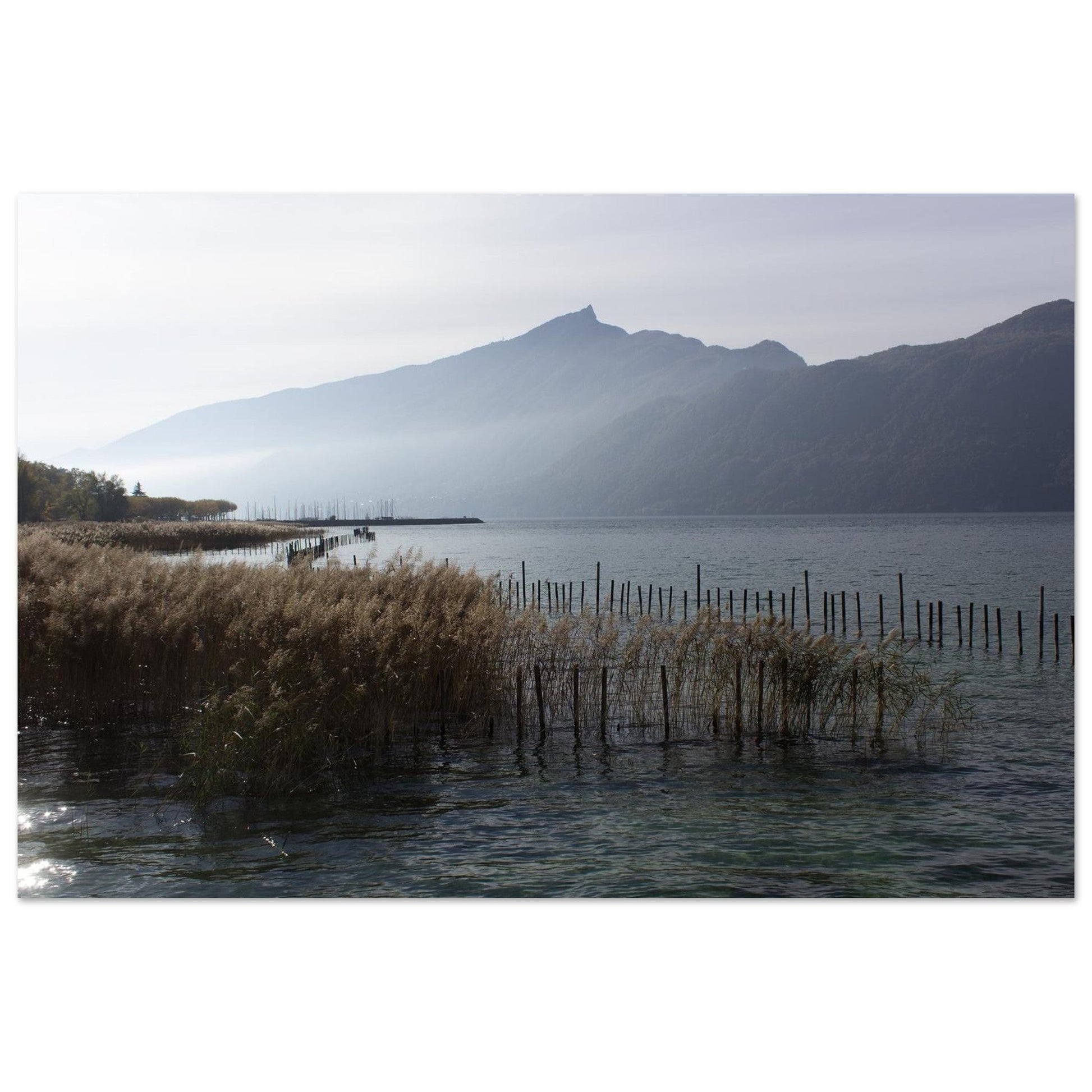 Tableau photo du lac du Bourget face à la Dent du Chat sur aluminium Dibond mat, format 30 × 45 cm