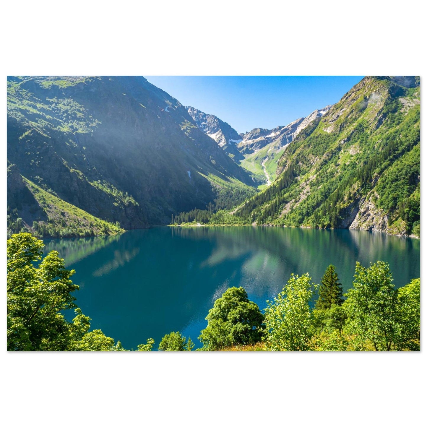 Photo of Lake Lauvitel in late spring — photo print on matte aluminium Dibond