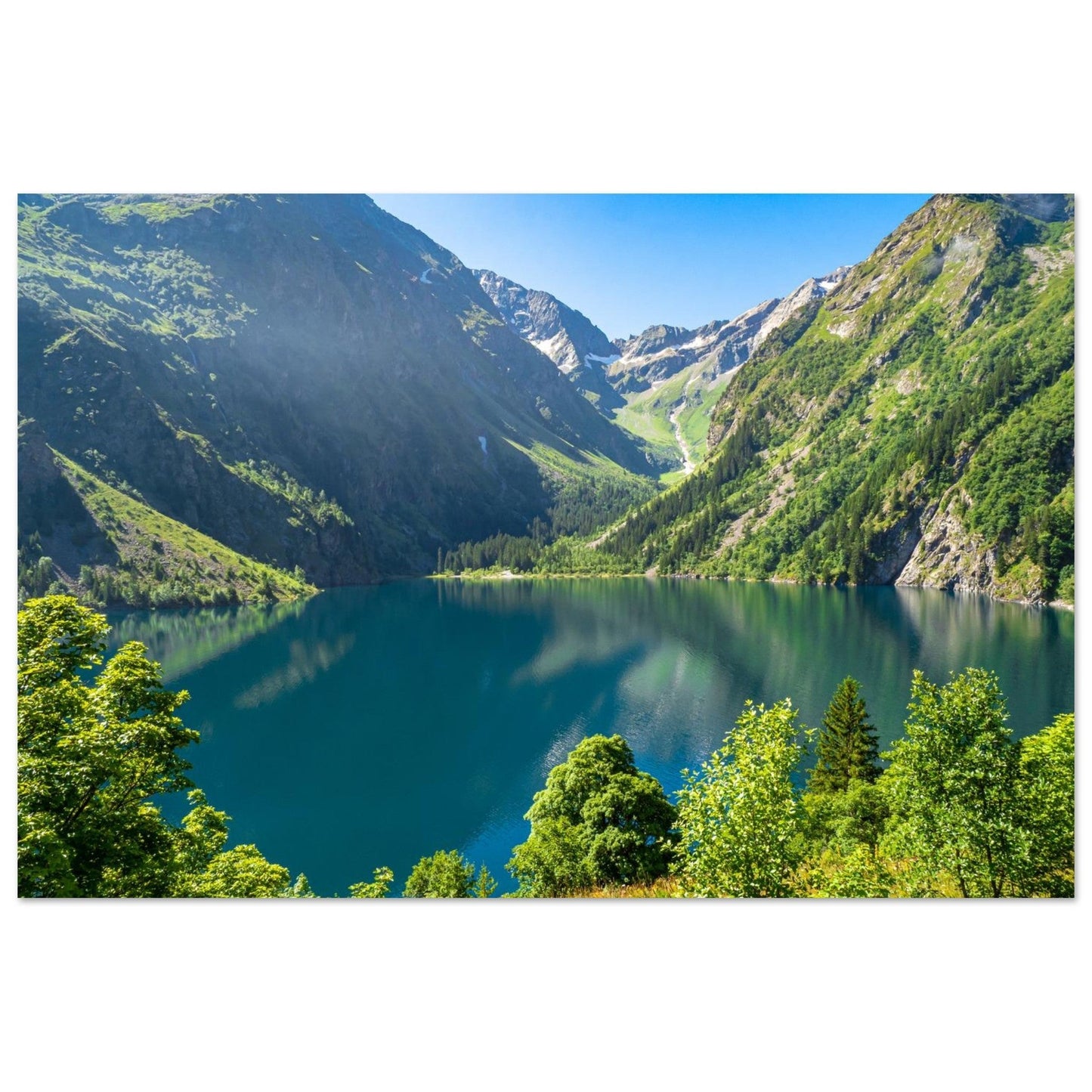 Photo of Lake Lauvitel in late spring — photo print on matte aluminium Dibond